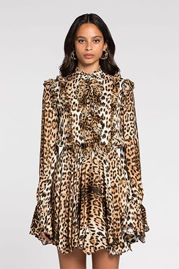 Ruffled-detail leopard-print dress