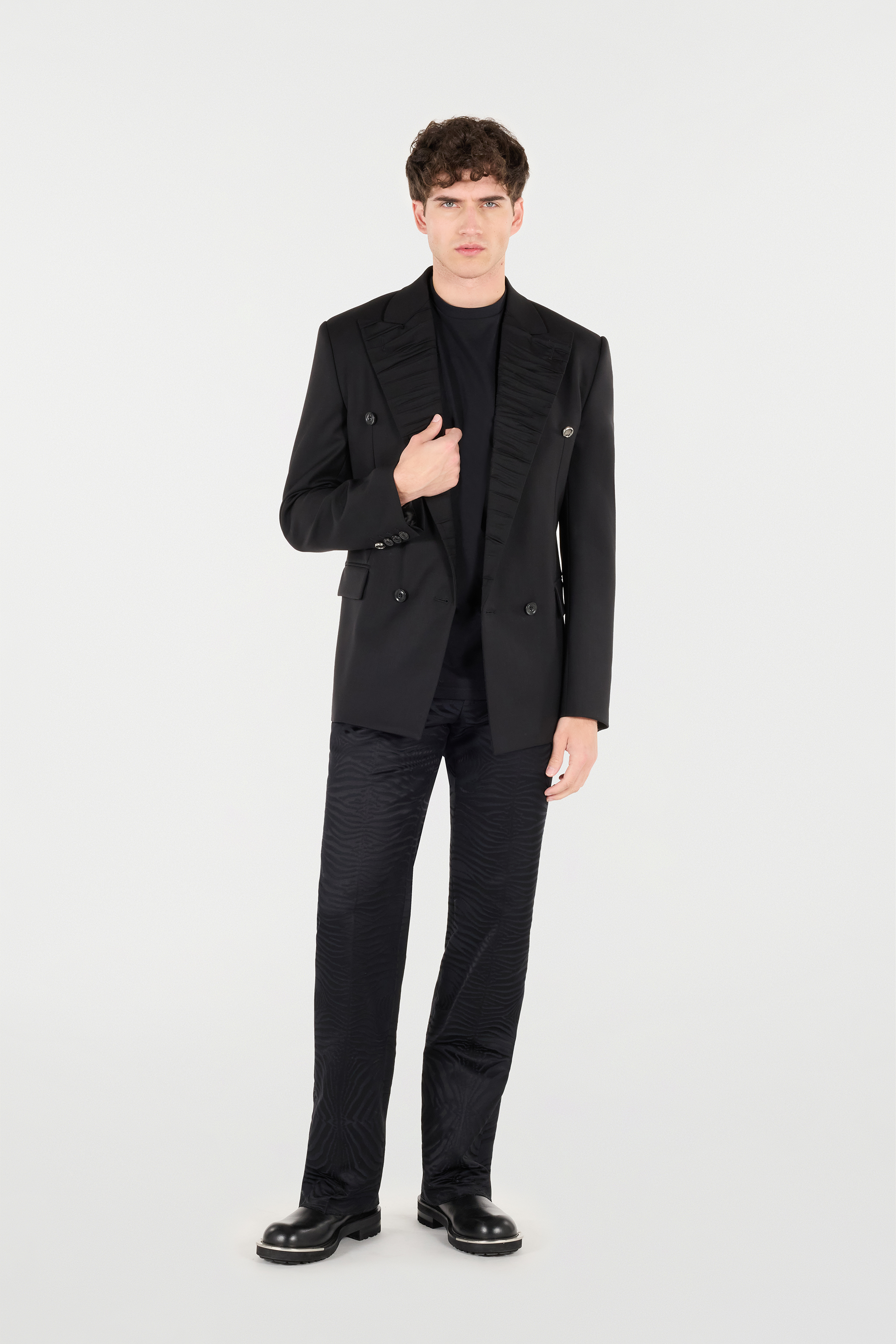 Roberto Cavalli Double-breasted Wool-blend Blazer In Black