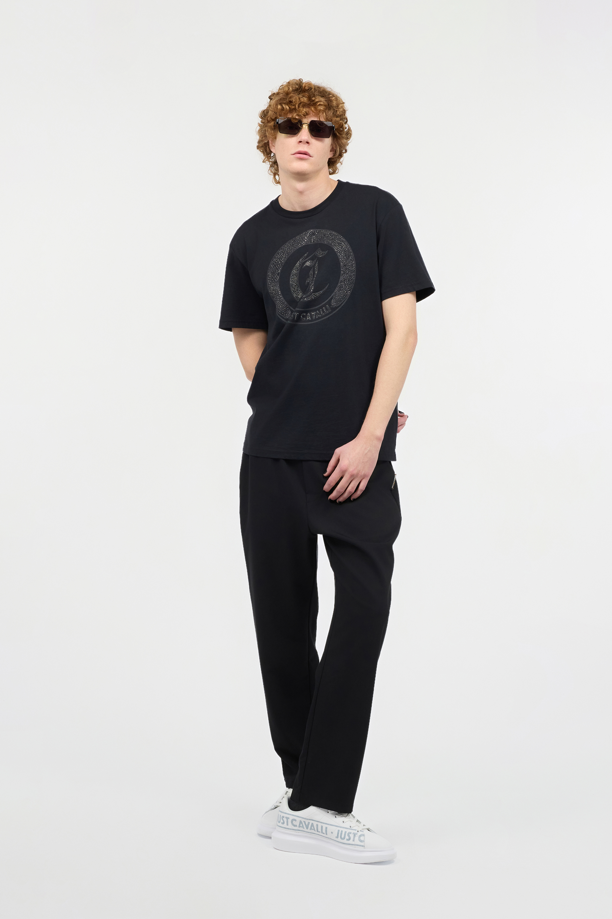 Roberto Cavalli T-shirt With Mini Studded Logo In Black