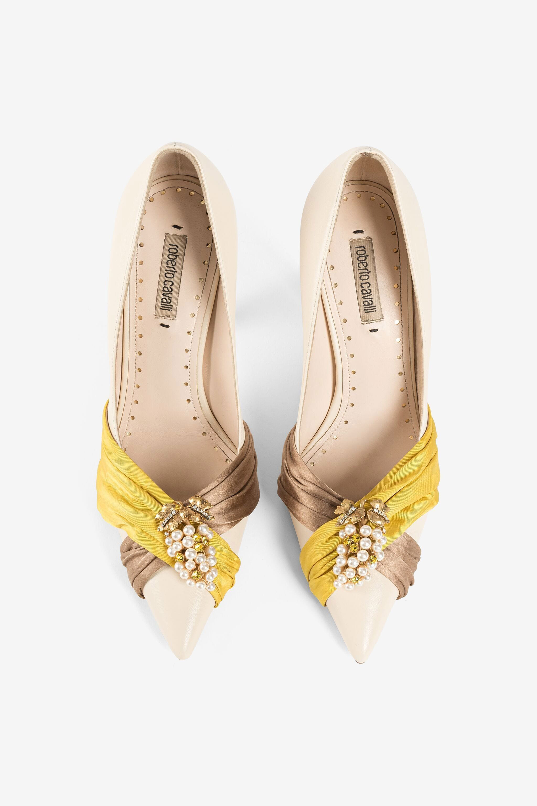 Roberto Cavalli Grapes-charm Tiger-tooth Slingback Pumps In Light Brown/yellow