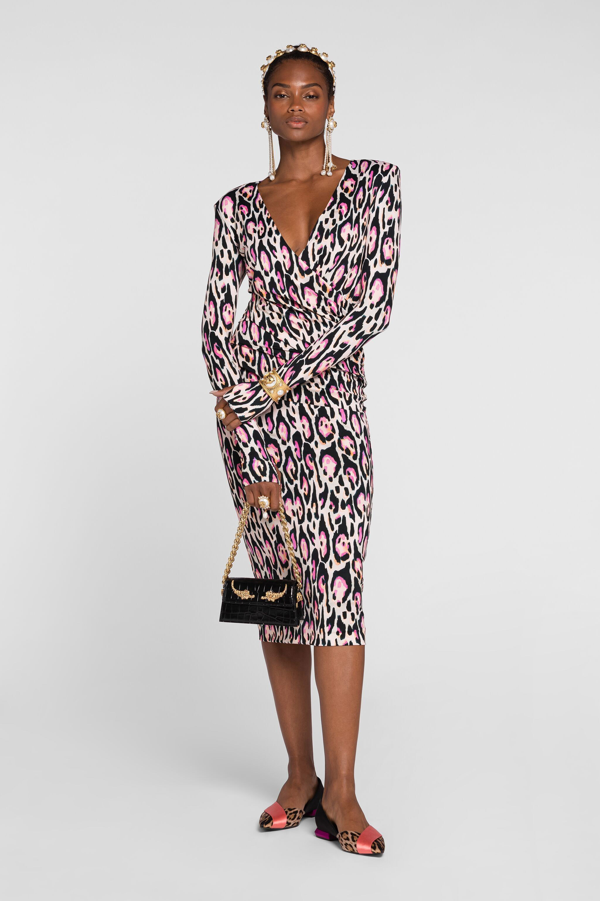 Roberto Cavalli Wickelkleid Mit Leoparden-print In Pink