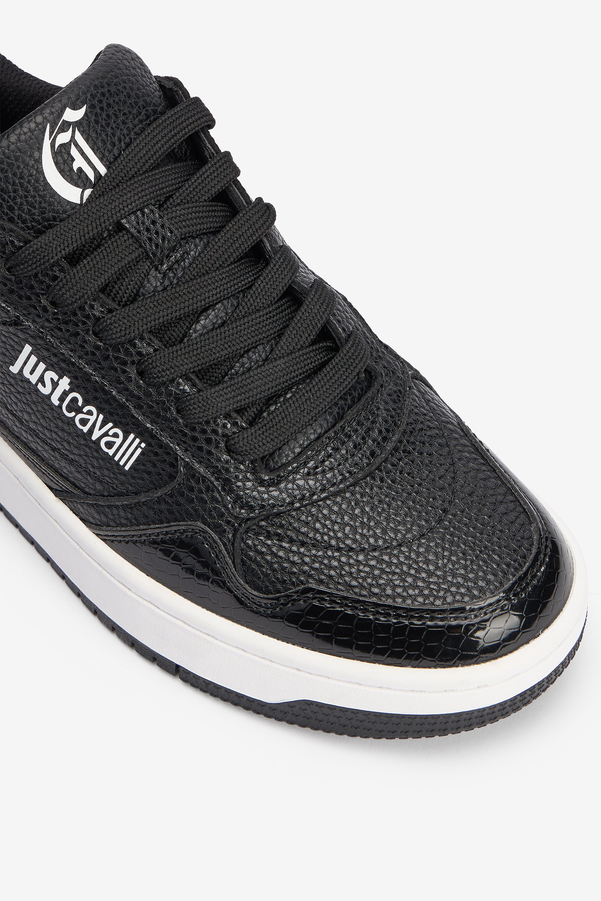 Roberto Cavalli Hammered Effect Black Sneakers With Logo In Black