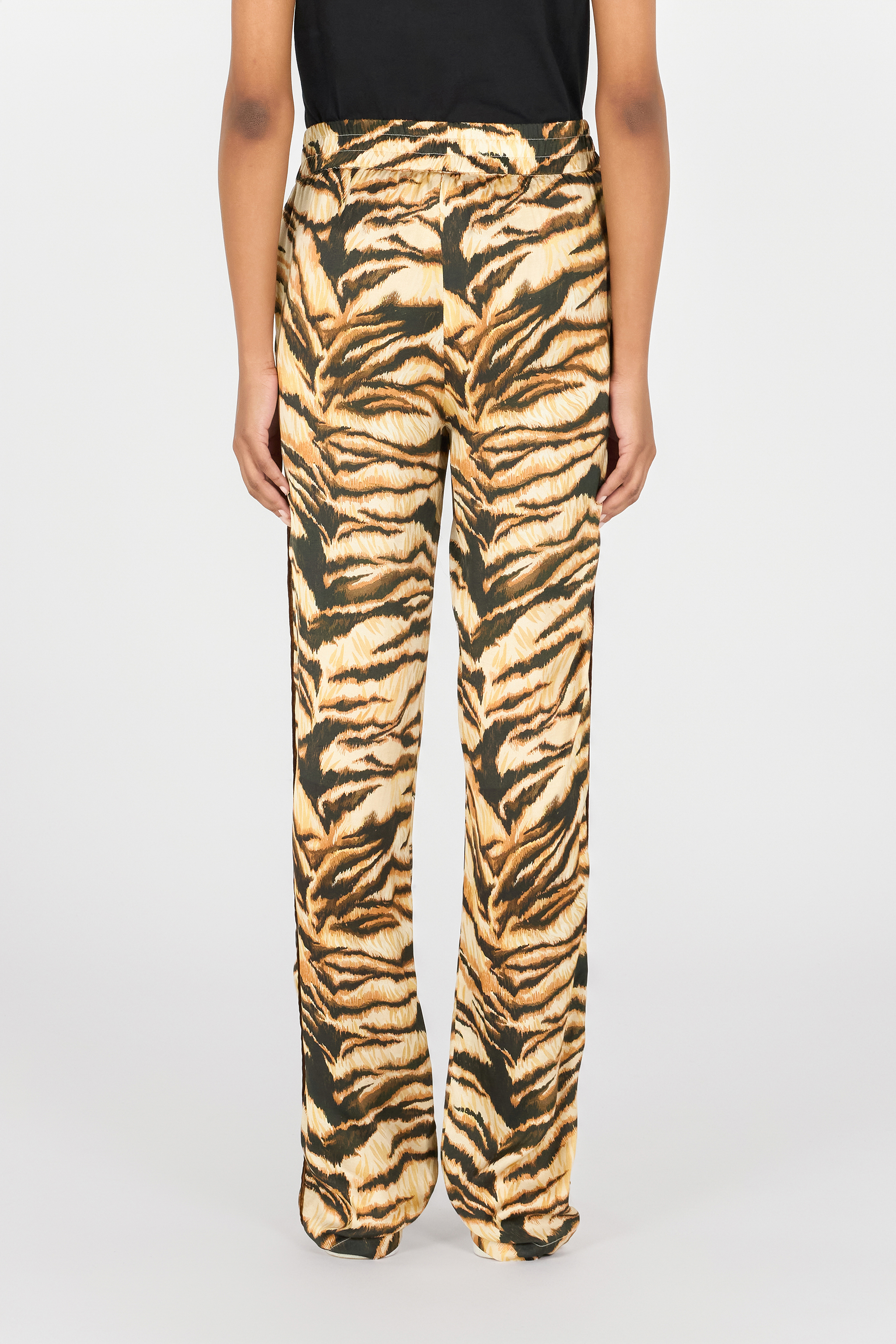 Roberto Cavalli High-waisted Tiger-print Trousers In Naturale