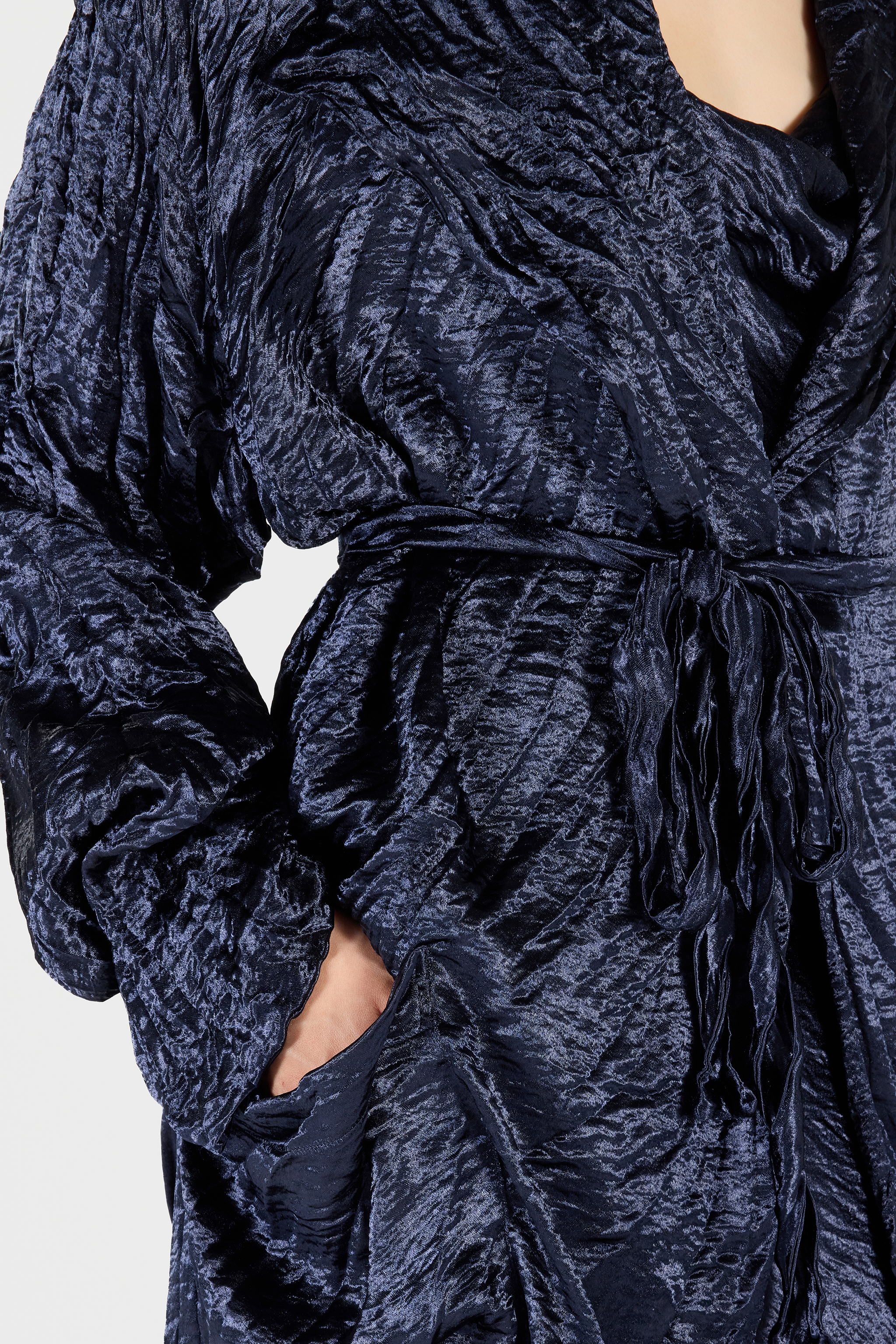 Roberto Cavalli Crinkle Effect Belted Jacket In Dark Blue