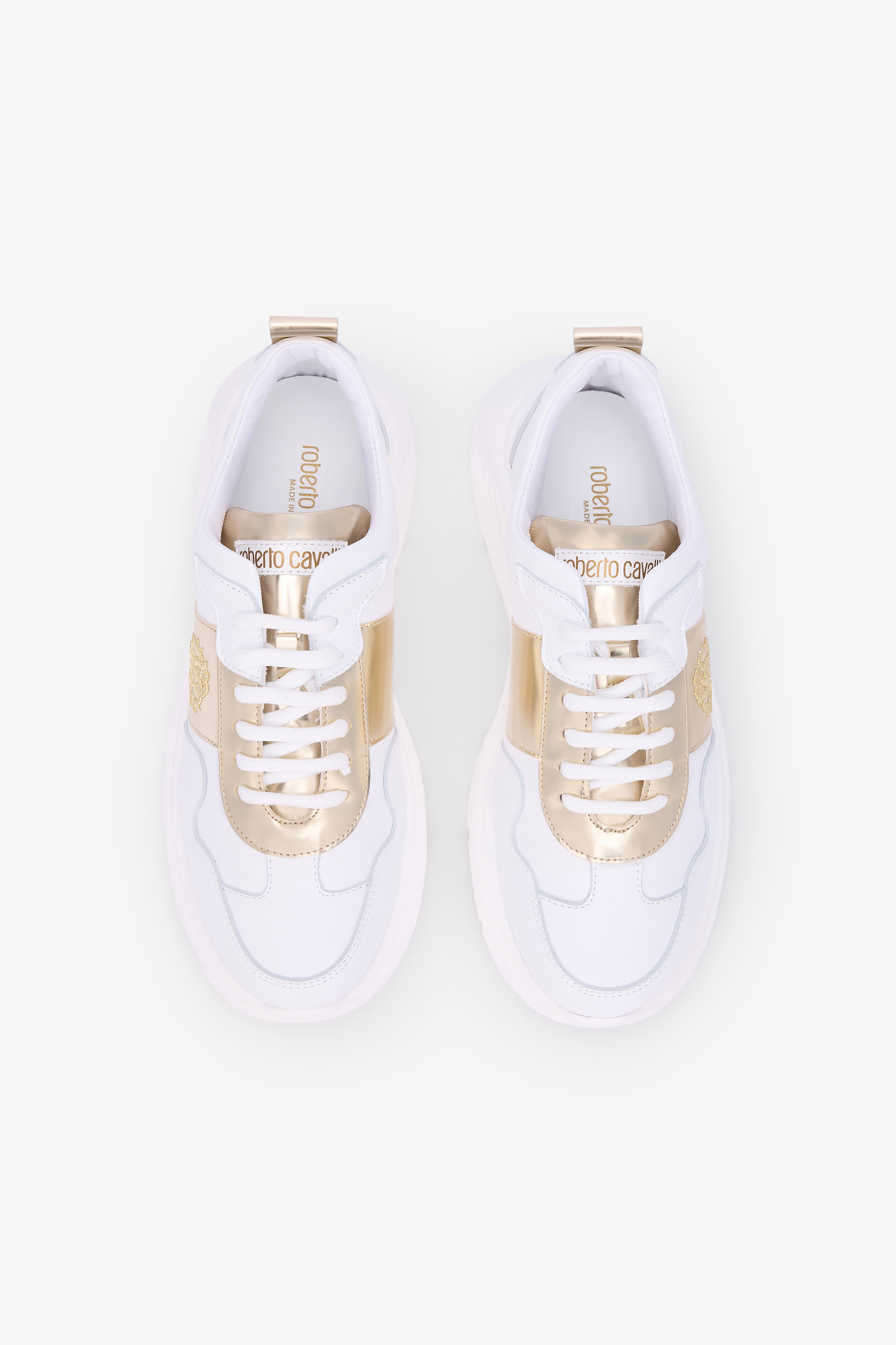 Roberto Cavalli White Running Shoes With Gold Monogram Rc In White