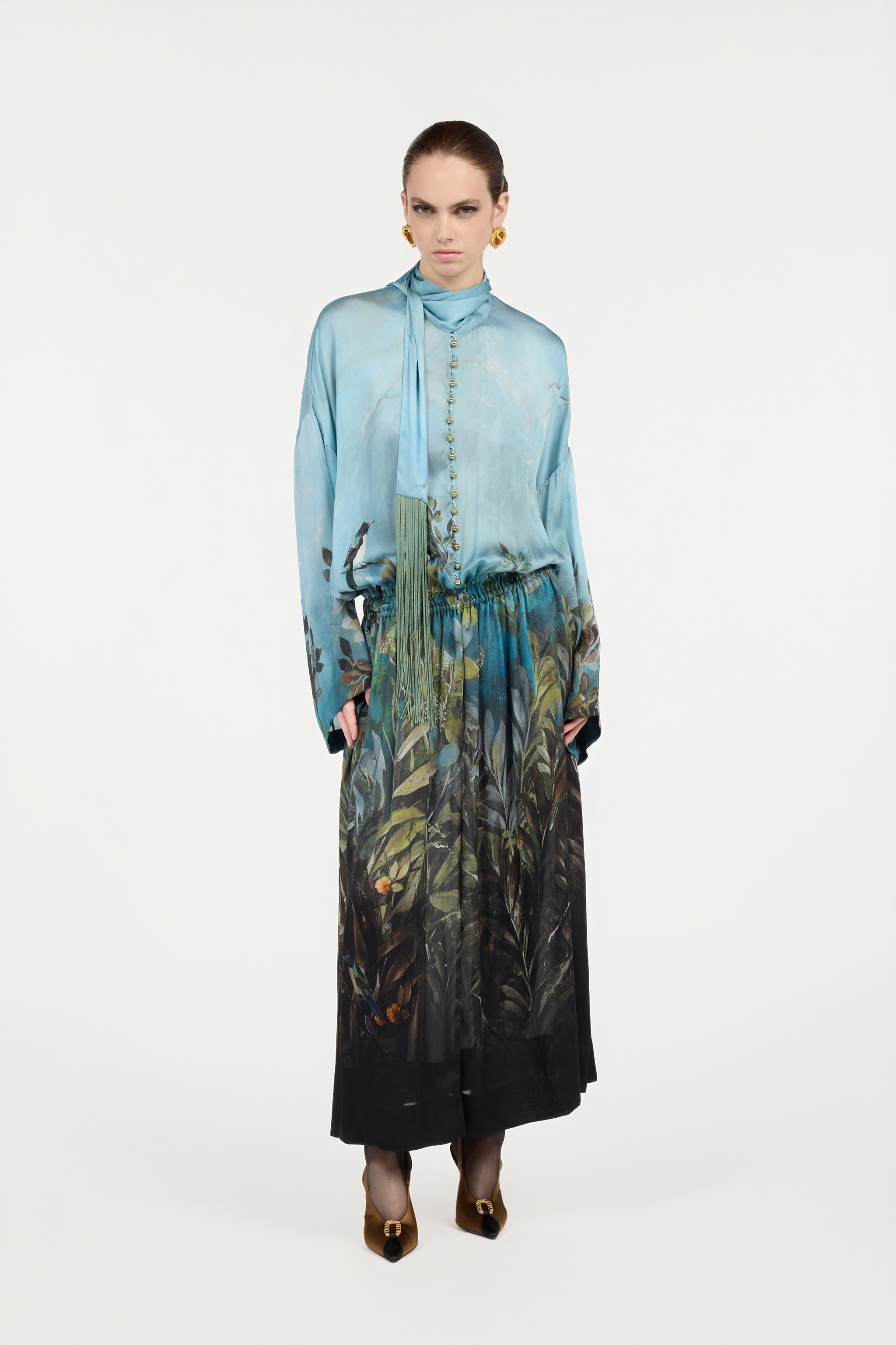 Roberto Cavalli Silk Dress With Nature Print In Multi
