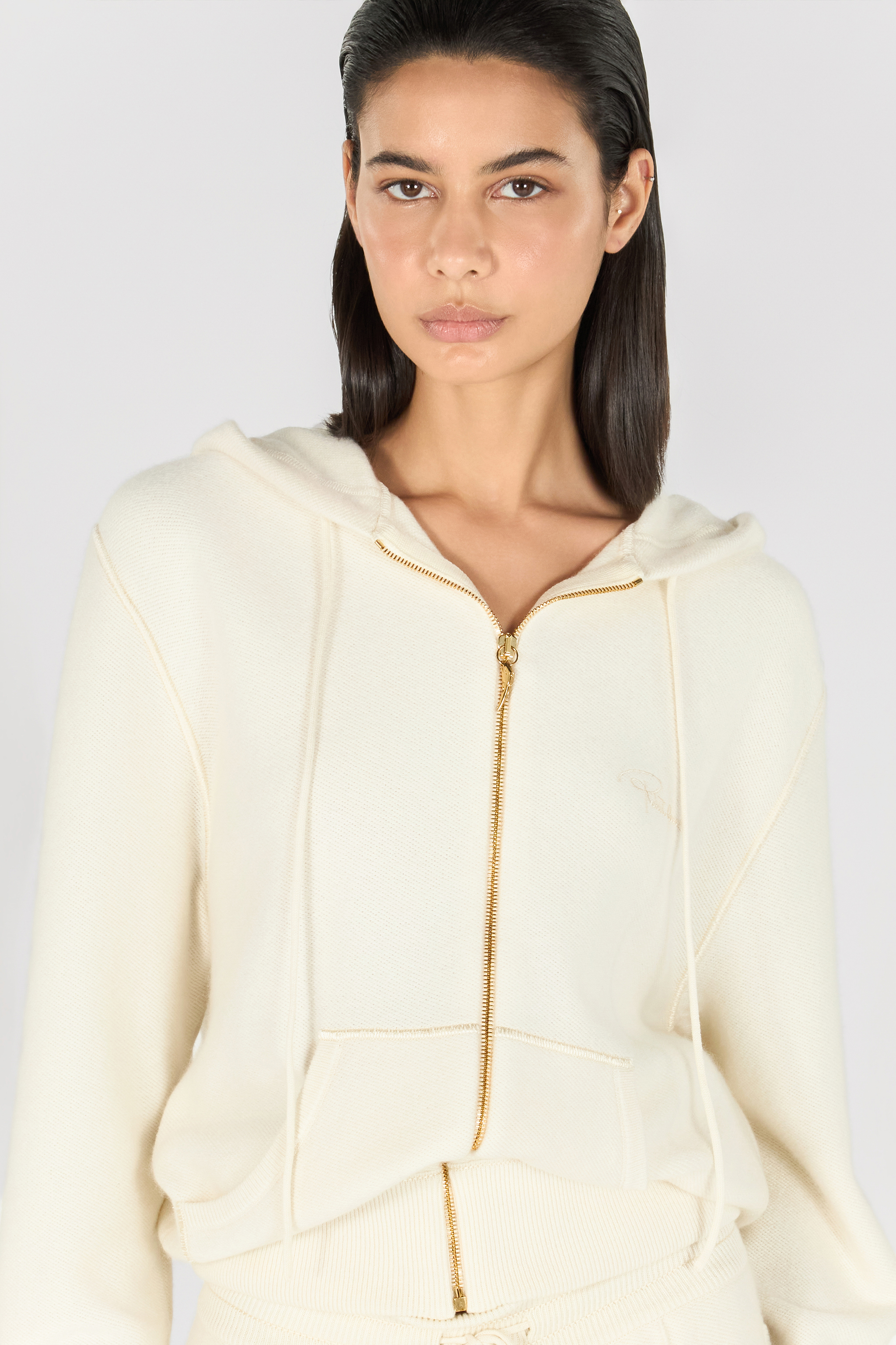 Roberto Cavalli Knitted Zip-up Sweatshirt In Ivory