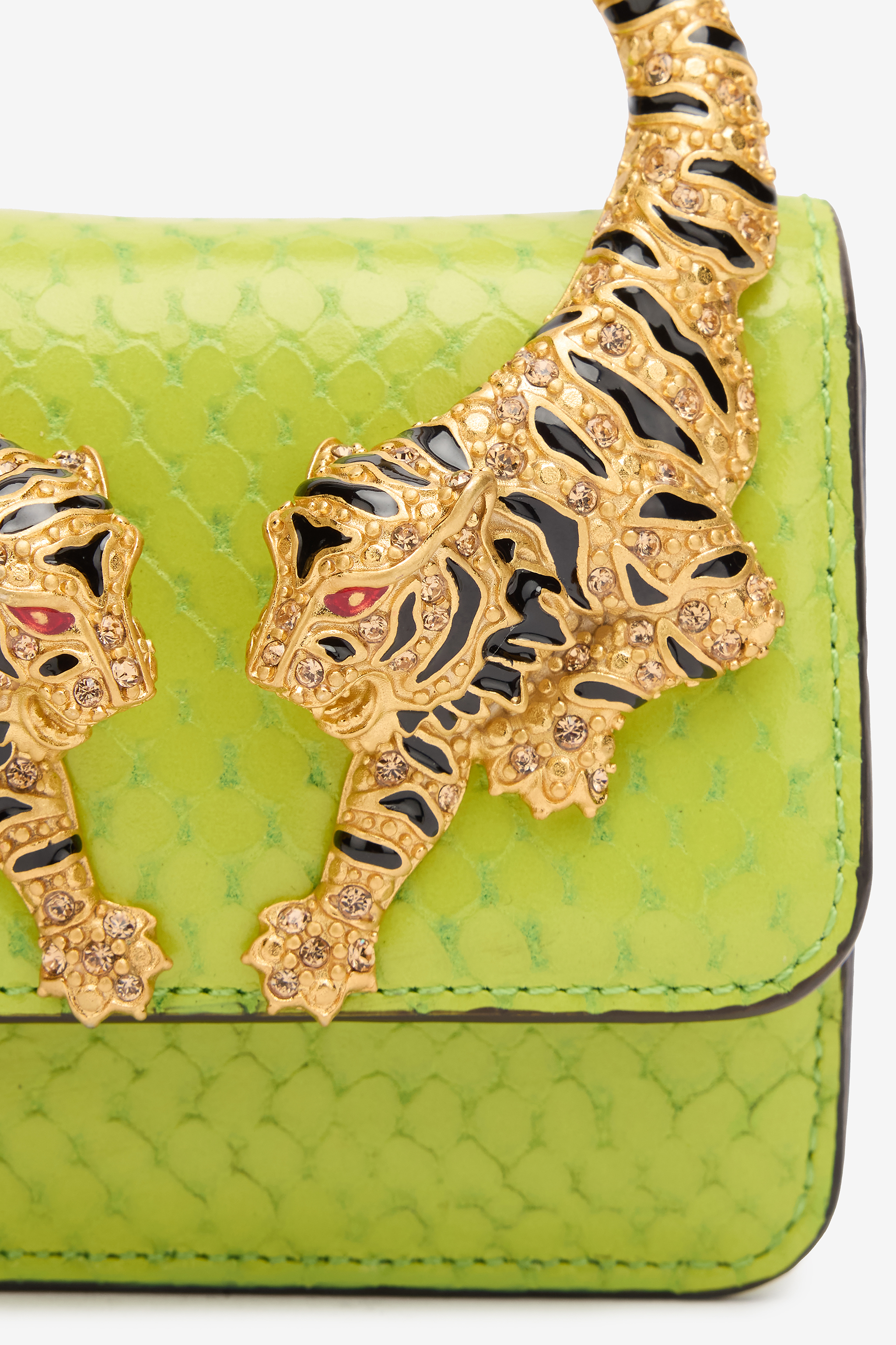 Roberto Cavalli Roar Bag With Bejeweled Tigers In Light Green