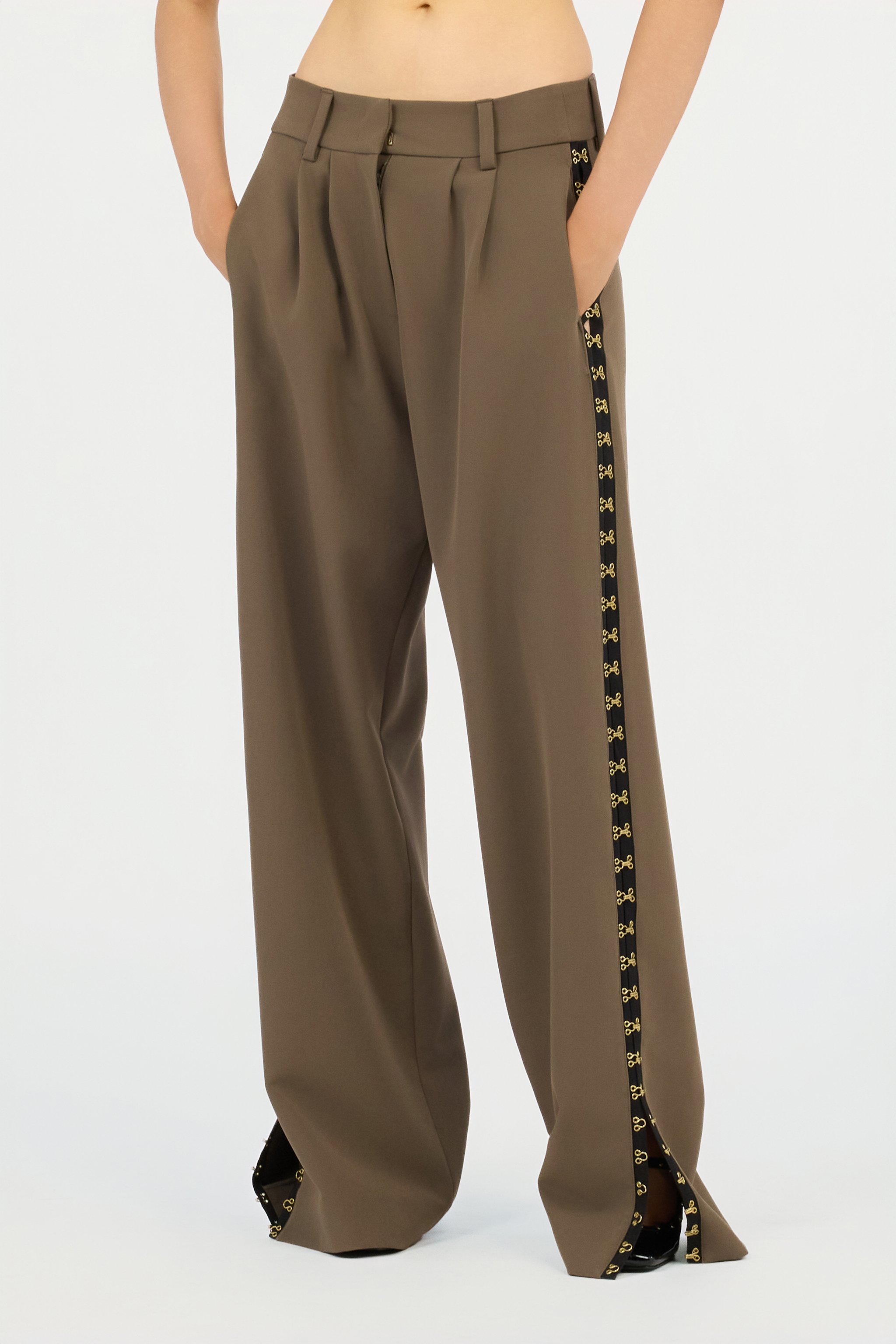 Roberto Cavalli Olive Green Wide-leg Trousers With Hook And Eye Detail