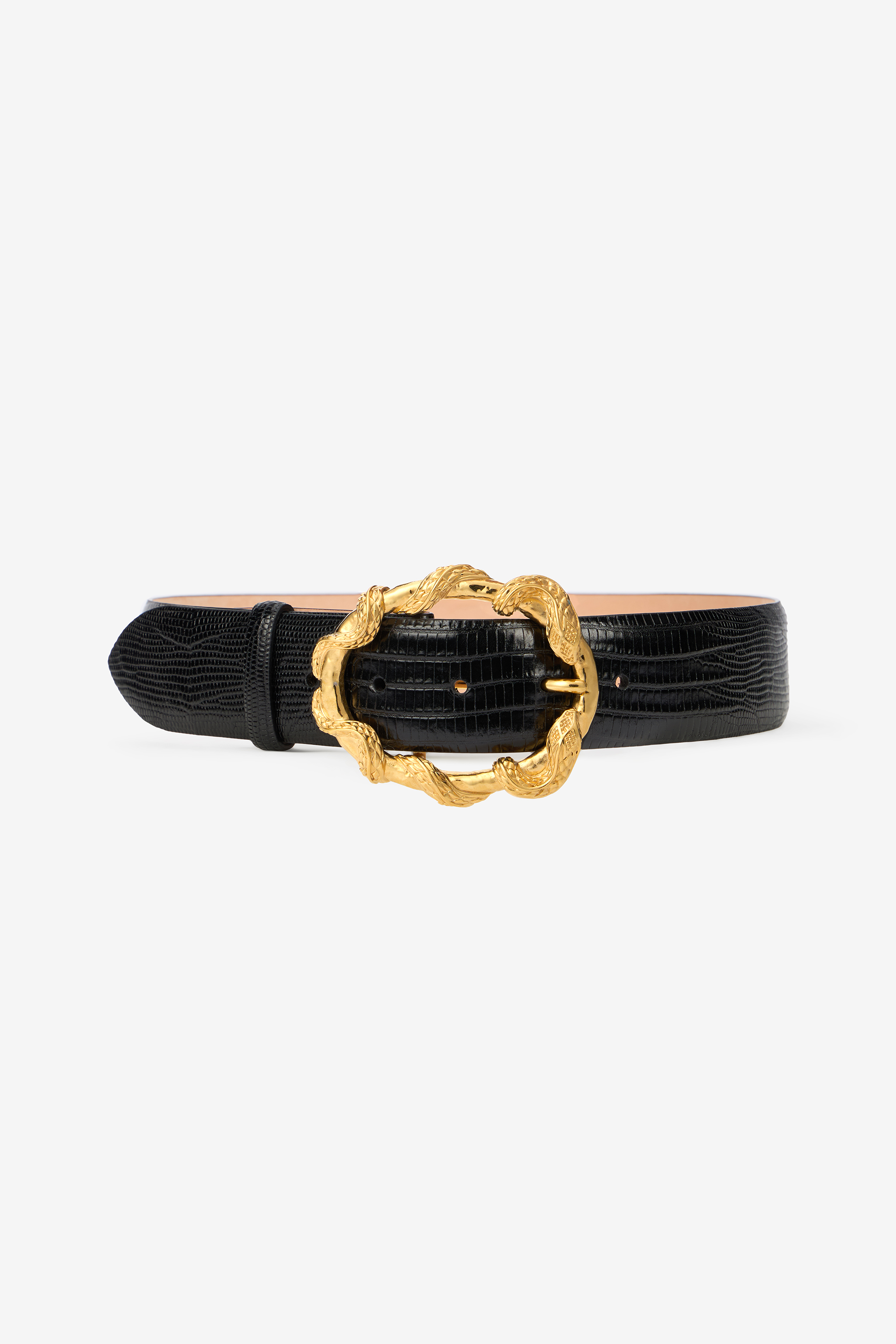 Roberto Cavalli Black Belt With Cobra Print And Snake Buckle