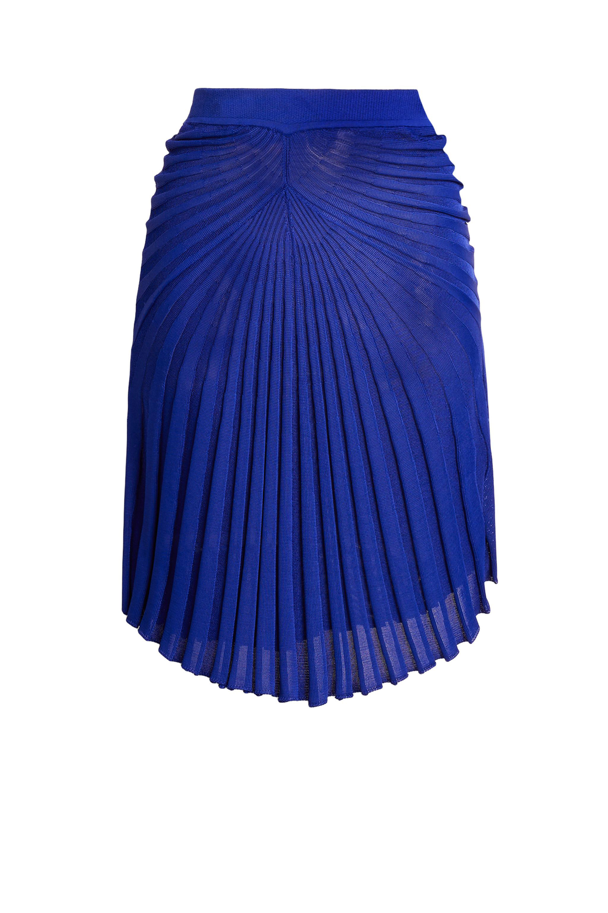 Roberto Cavalli Women's Blue Asymmetric Knot Rib Skirt - Ready To Wear