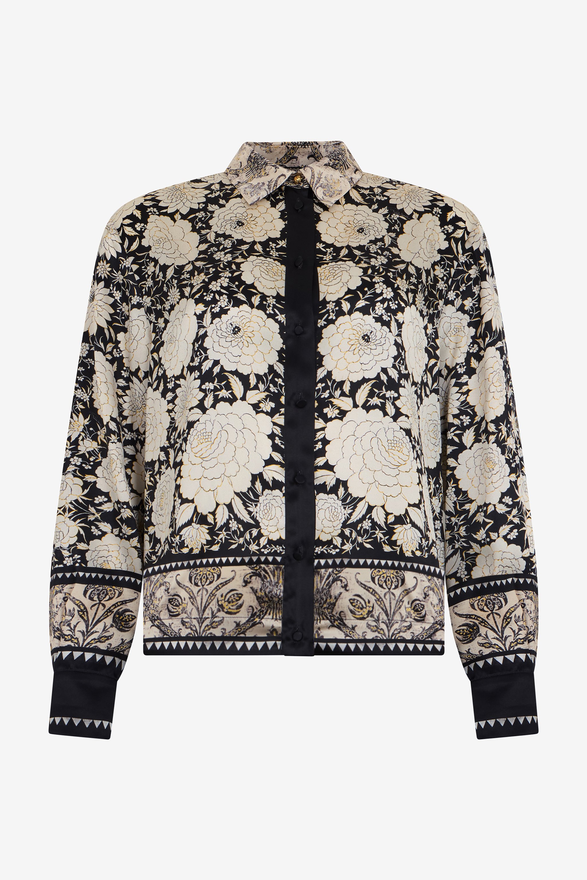 Roberto Cavalli Black And Ivory Floral Print Shirt In Multi