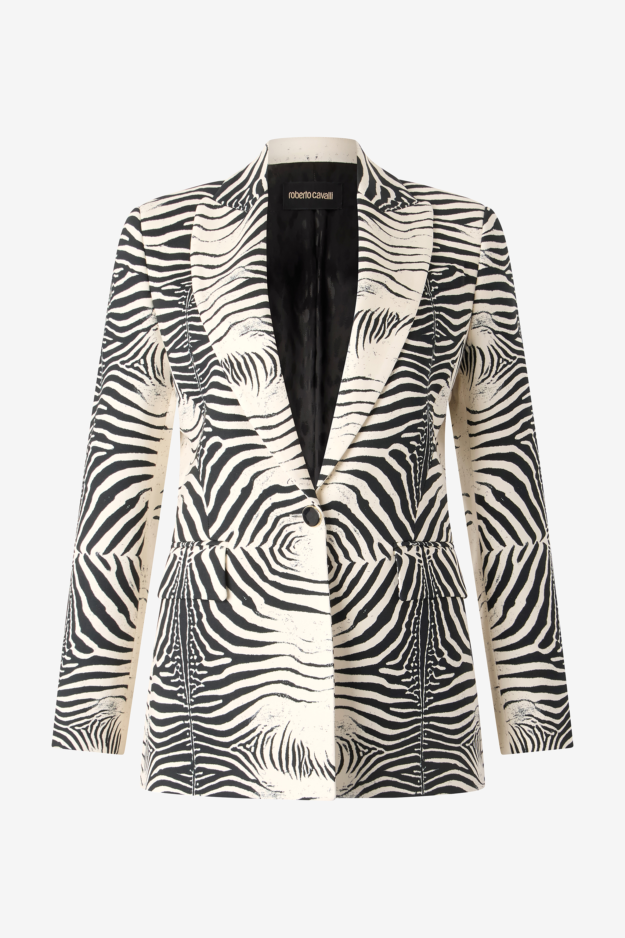 Roberto Cavalli Women's White/Black Blazer With Tigress Print - Ready To Wear Black