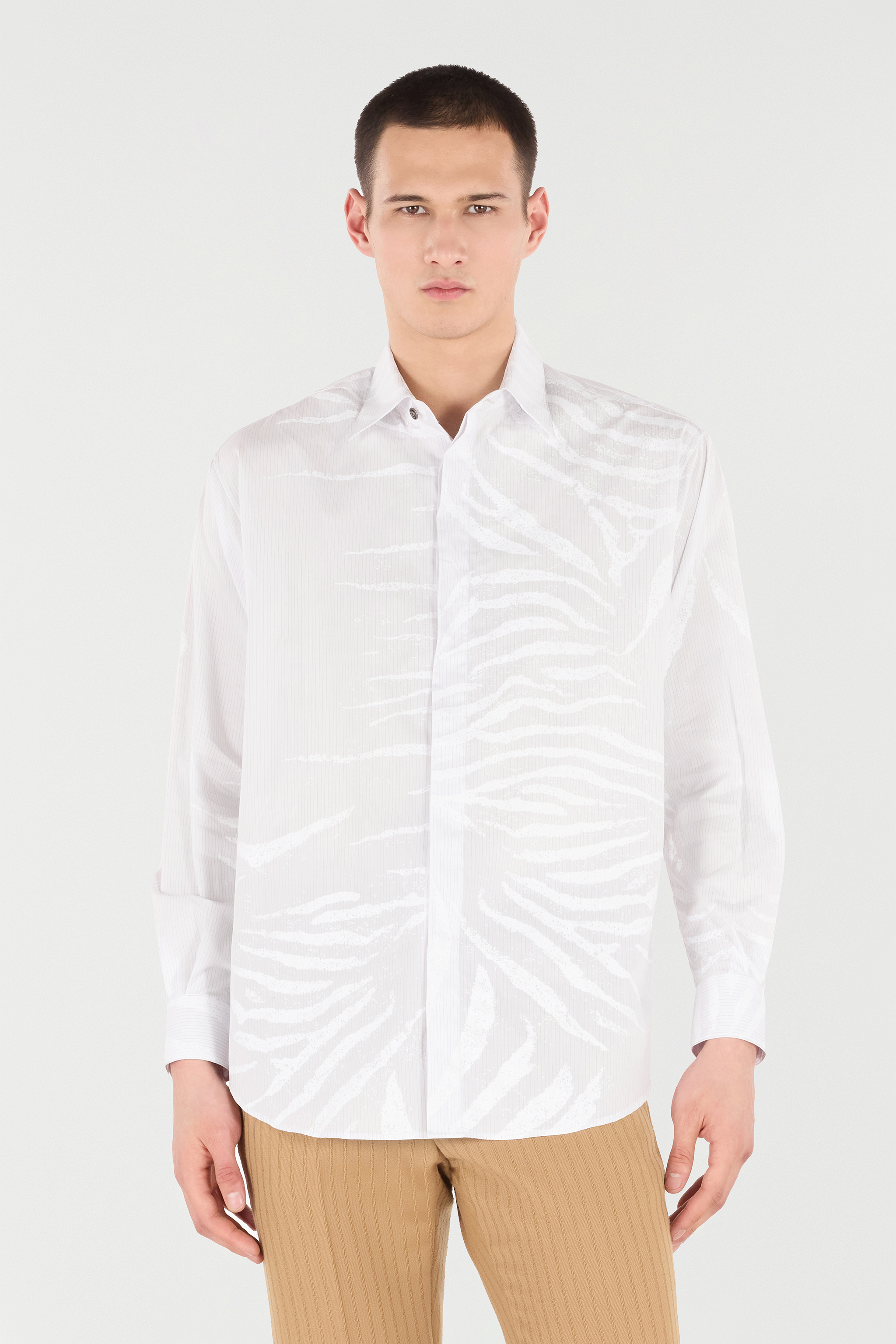 Roberto Cavalli Silk Shirt With Tiger Skin Print In White