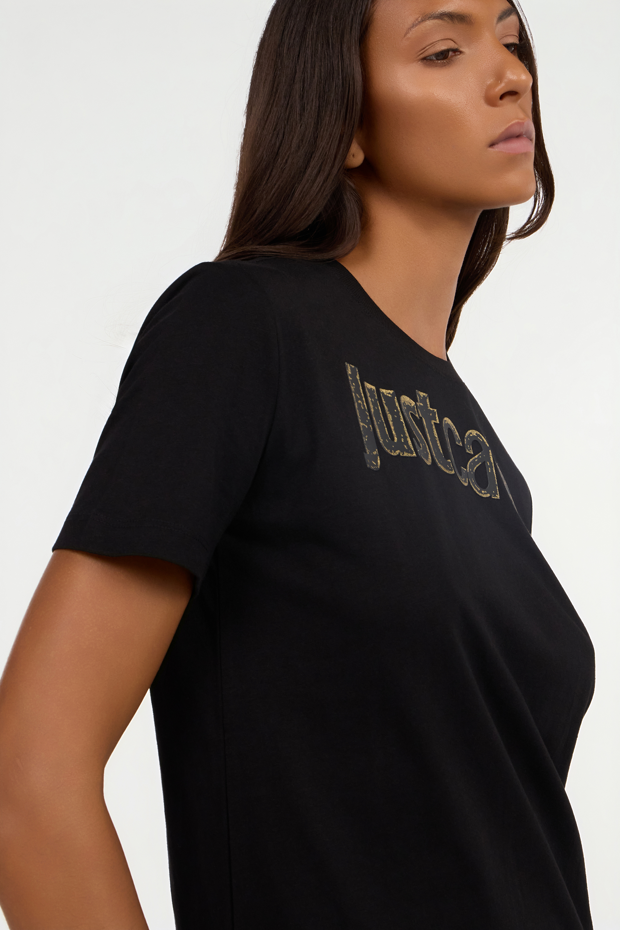 Roberto Cavalli Black T-shirt With Embroidered Logo In Black