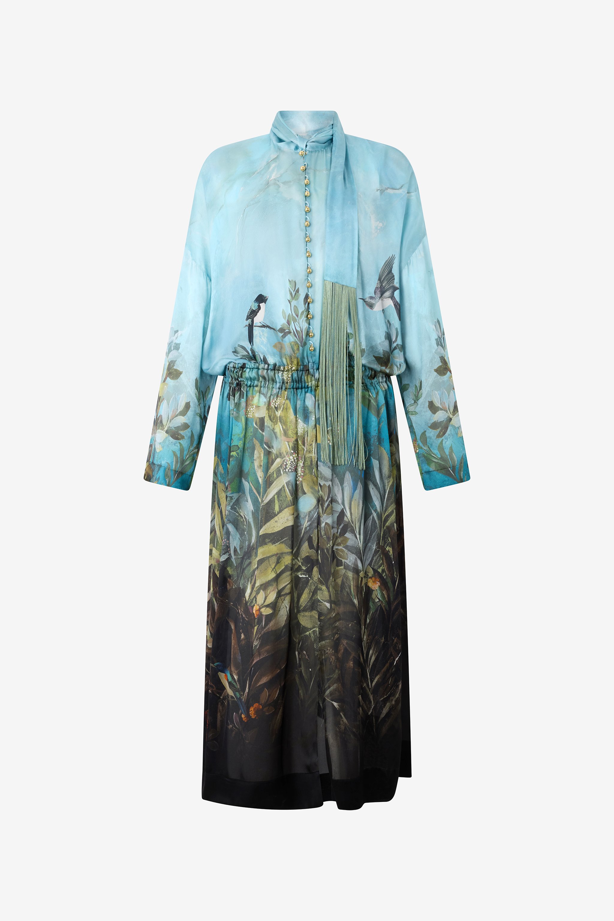 Roberto Cavalli Silk Dress With Nature Print In Multi