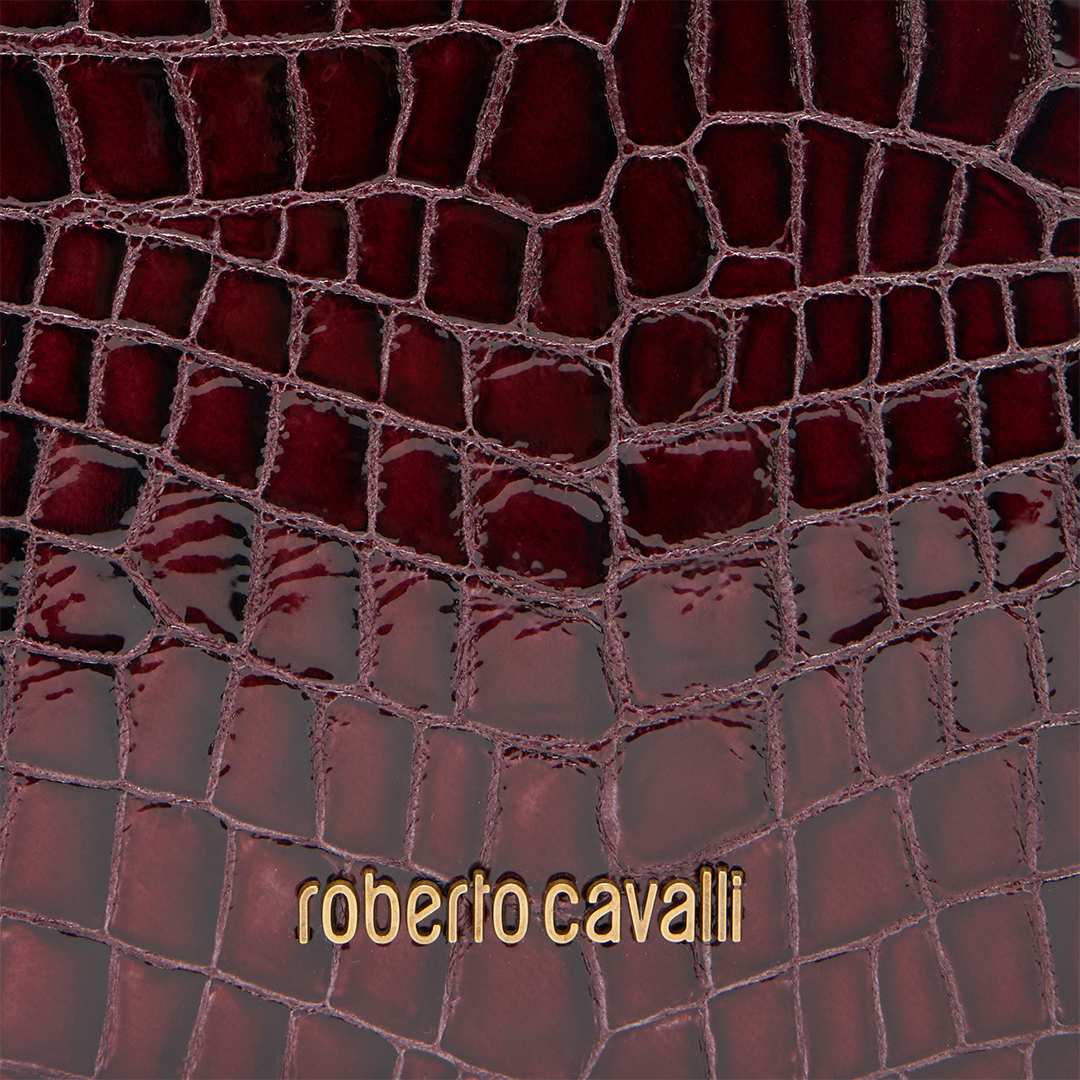 Roberto Cavalli Crocodile Effect Roar Bag In Rosso/oro