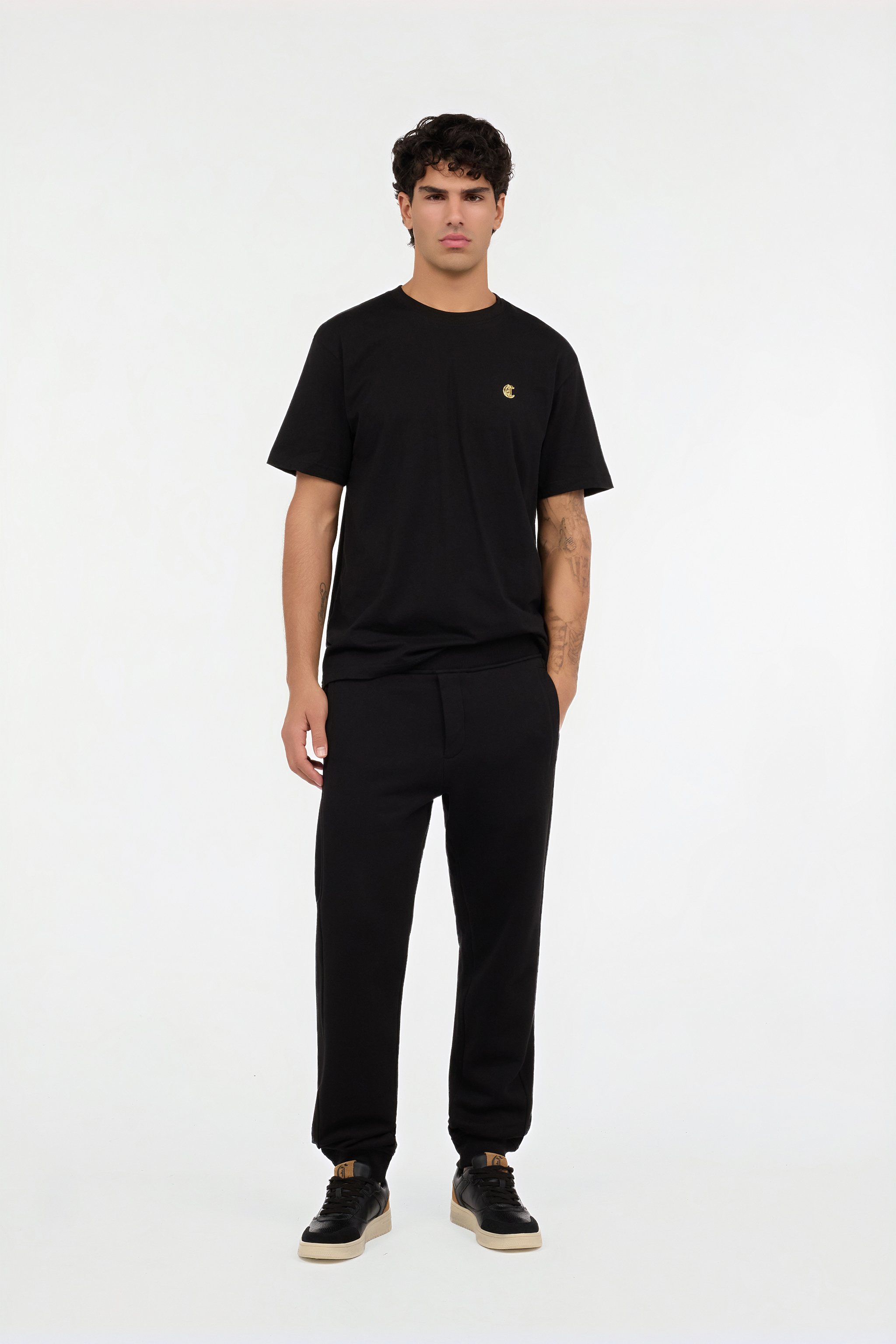 Black Cotton T-Shirt with JC Monogram