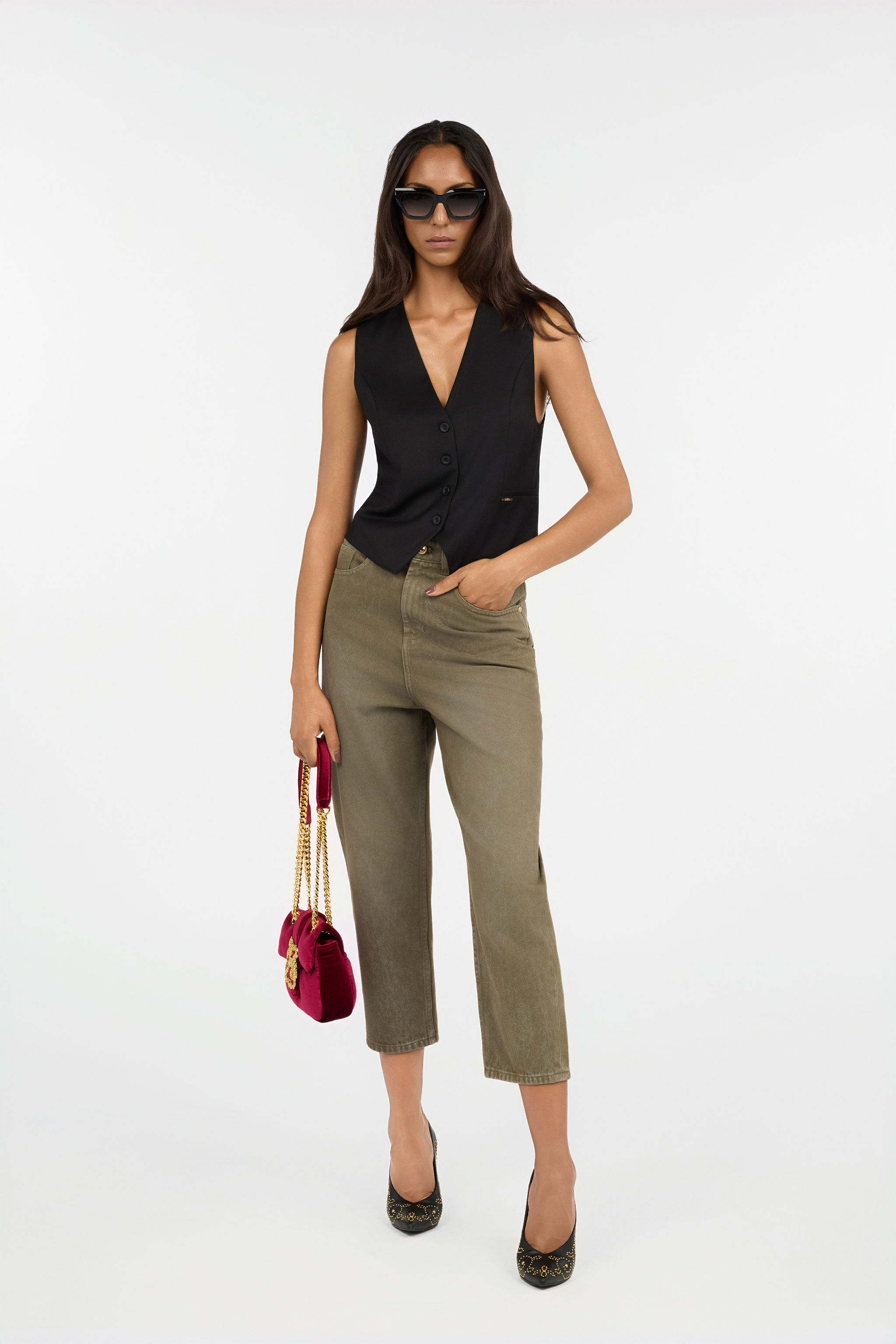 Roberto Cavalli Olive Green Cropped Jeans In Green