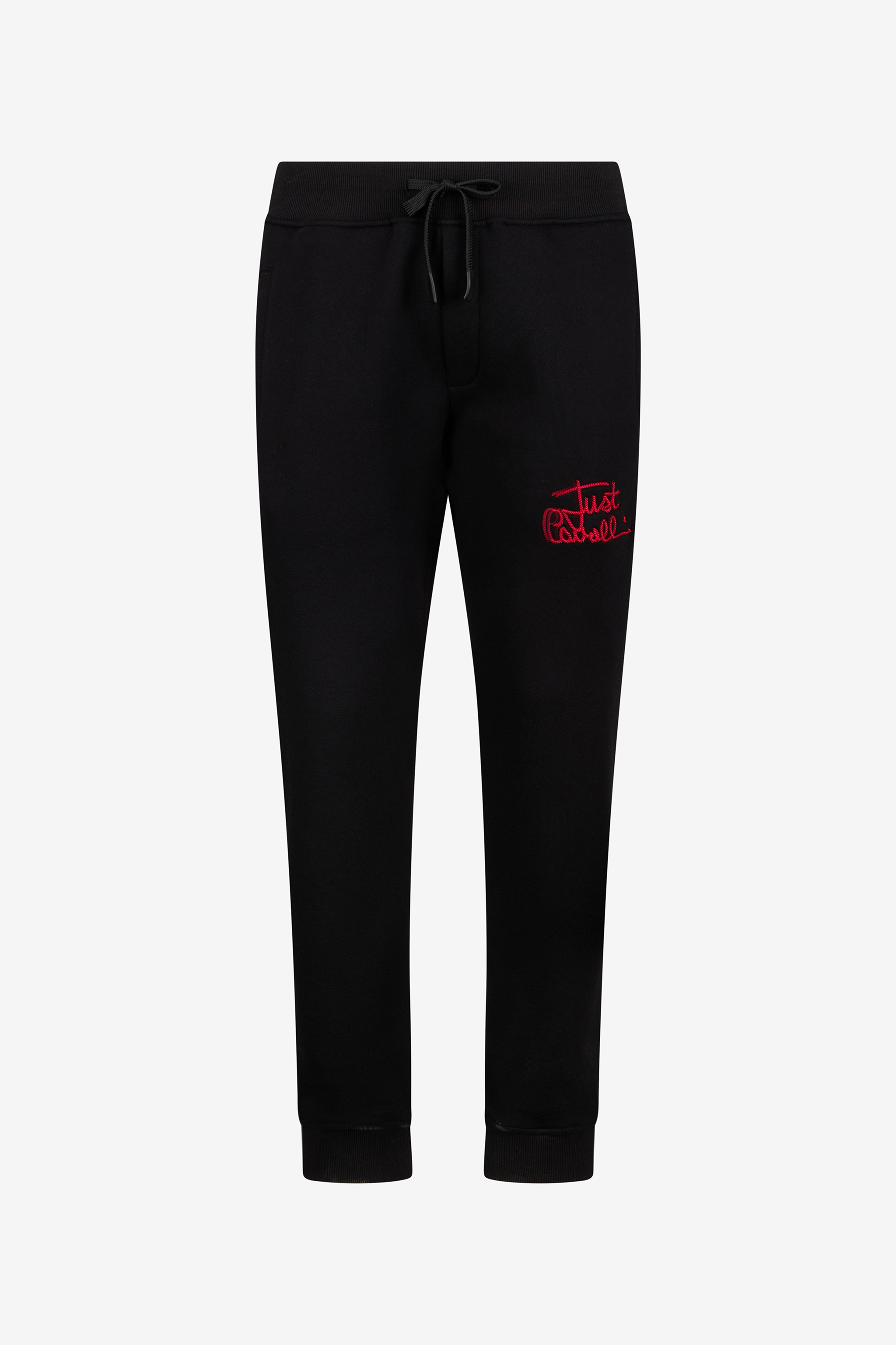 Roberto Cavalli Black Trousers Joggers With Embroidered Logo In Black