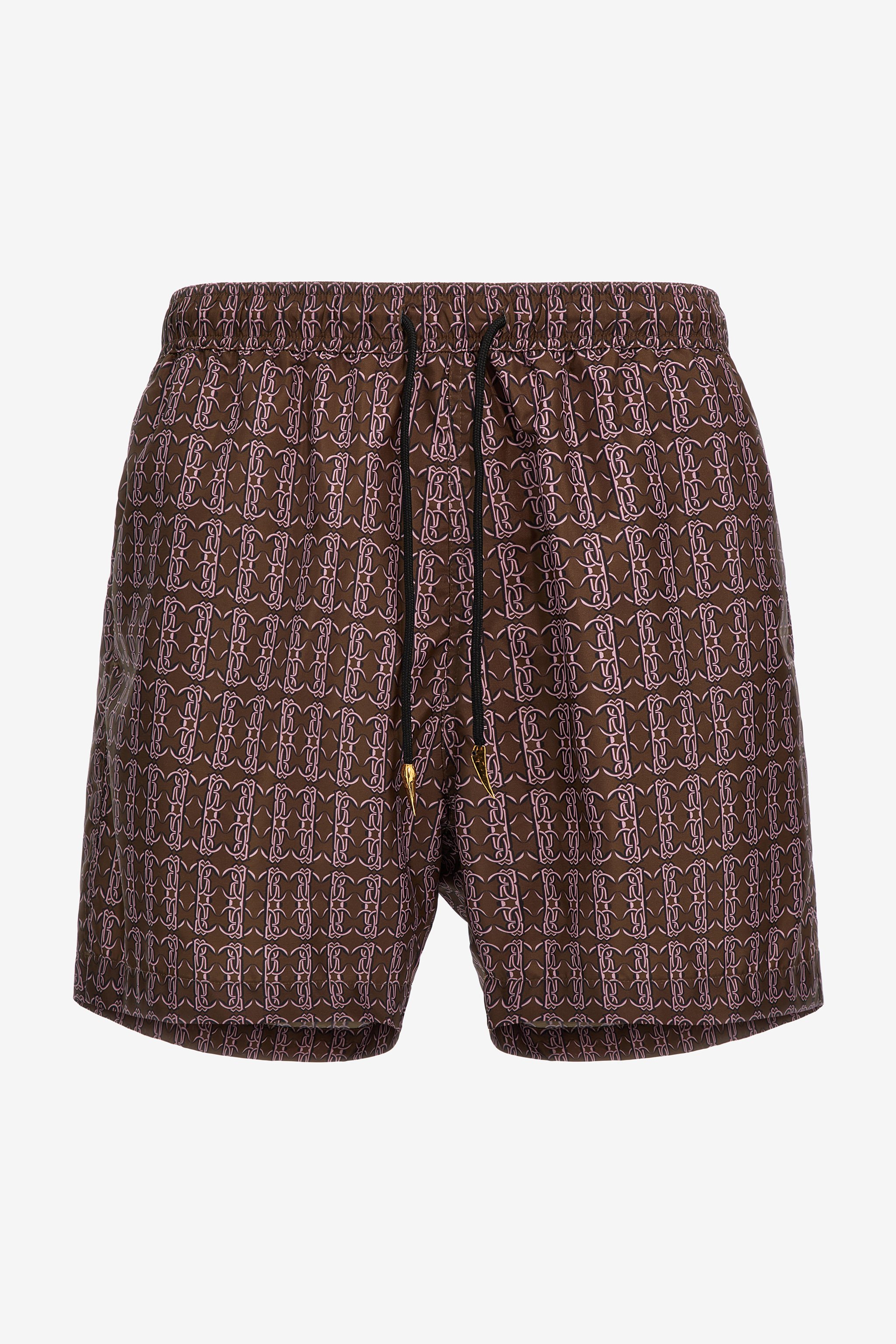 Roberto Cavalli Swim Shorts With Rc Print In Brown