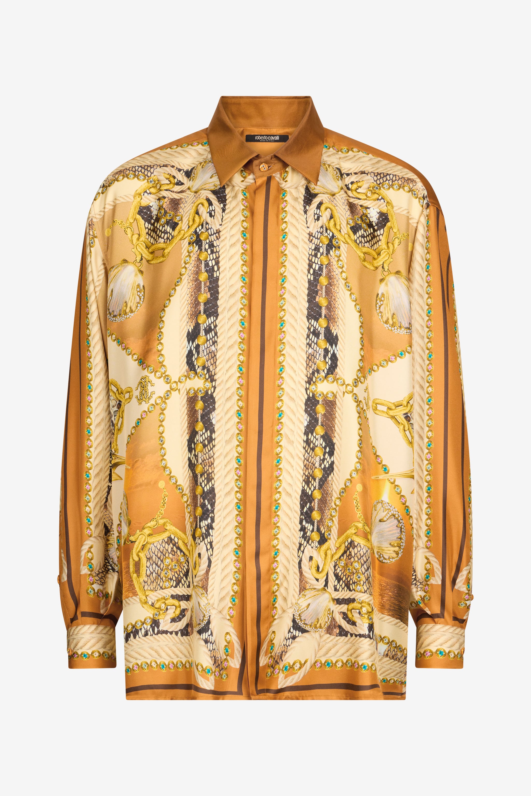 Sunset Print Silk Shirt in Orange for Men | Roberto Cavalli®