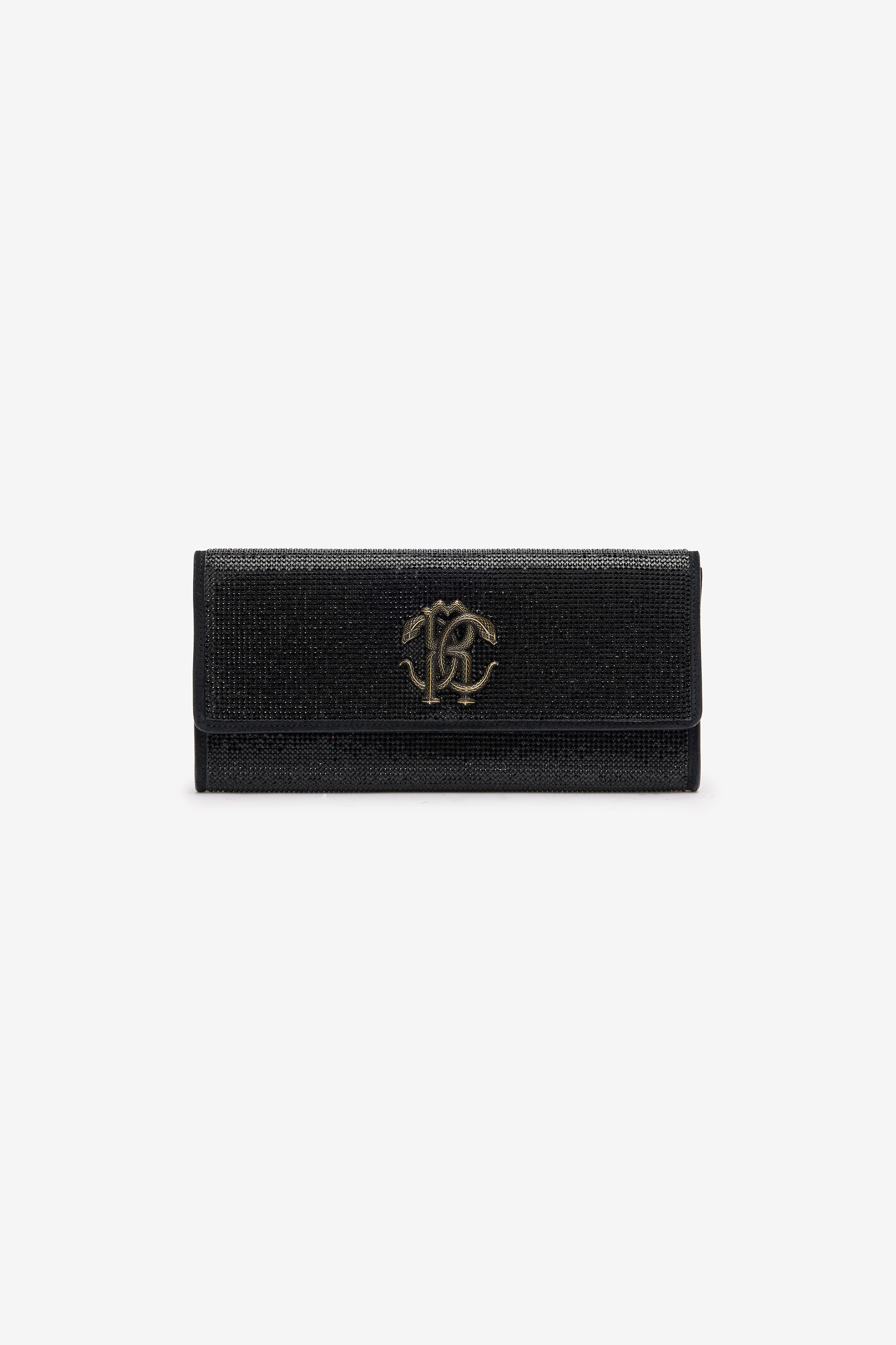 ROBERTO CAVALLI CLUTCH WITH CRYSTALS AND MIRROR SNAKE MONOGRAM