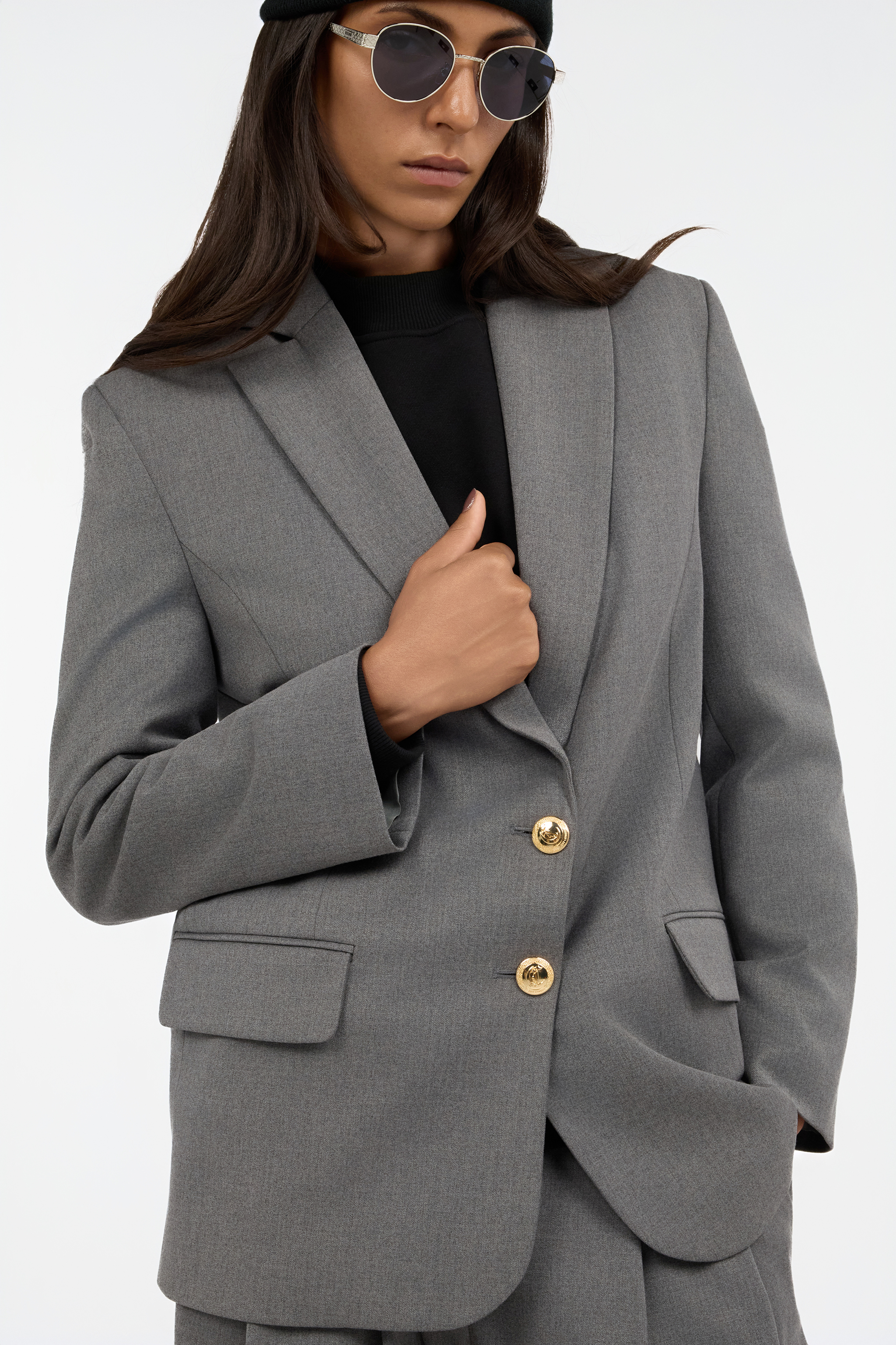 Roberto Cavalli Grey Blazer With Gold Buttons In Gray