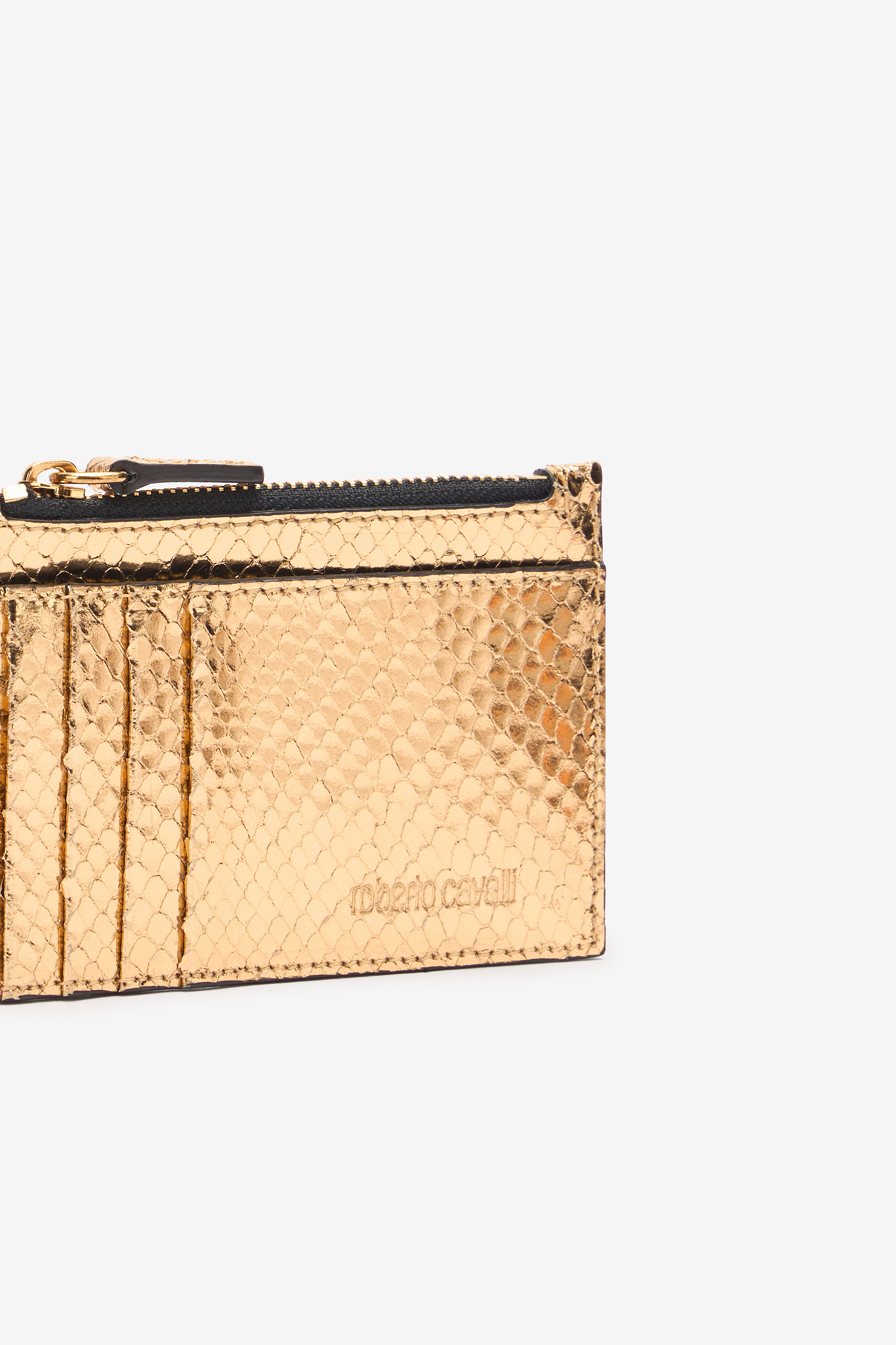 Roberto Cavalli Metallic Snake-scale Card Holder In Gold