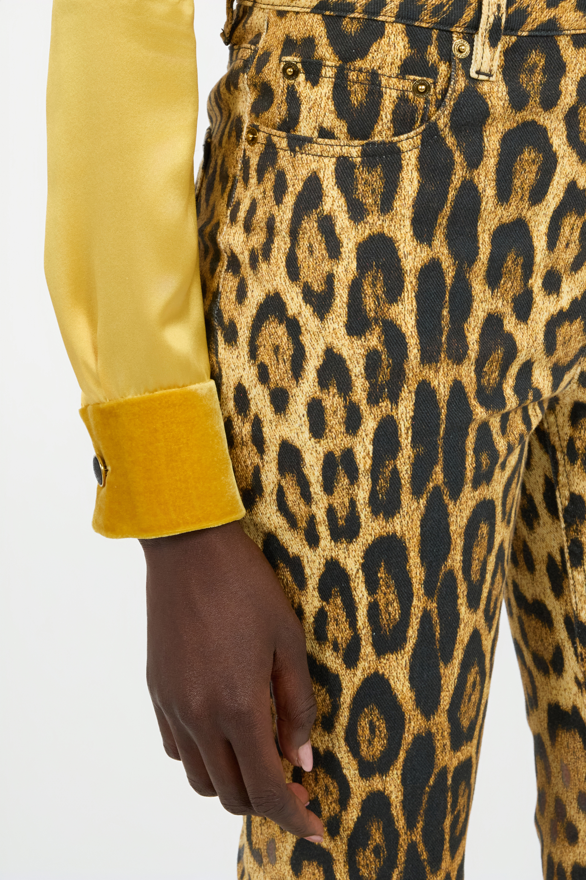 Roberto Cavalli Denim Jeans With Jaguar Skin Print In Animal Print