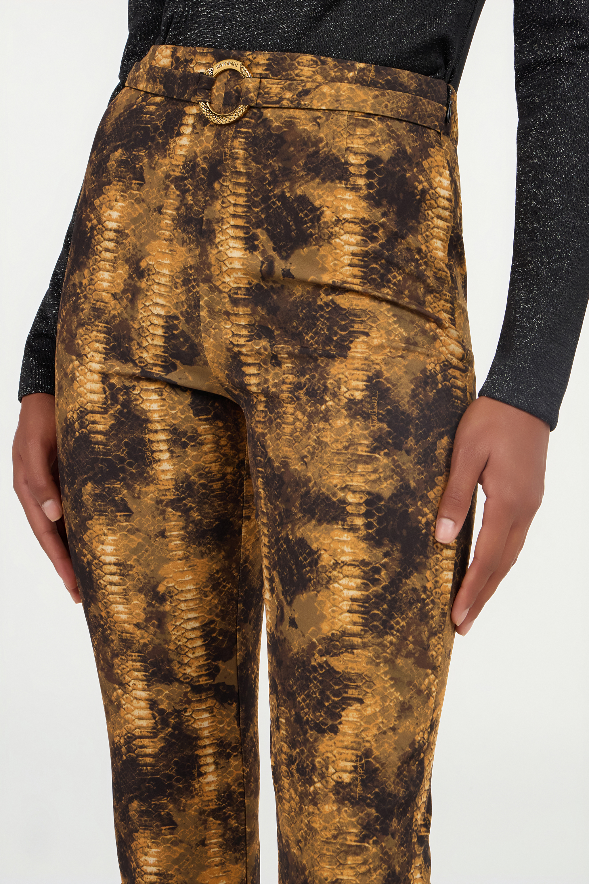 Roberto Cavalli Cobra Print Trousers In Brown