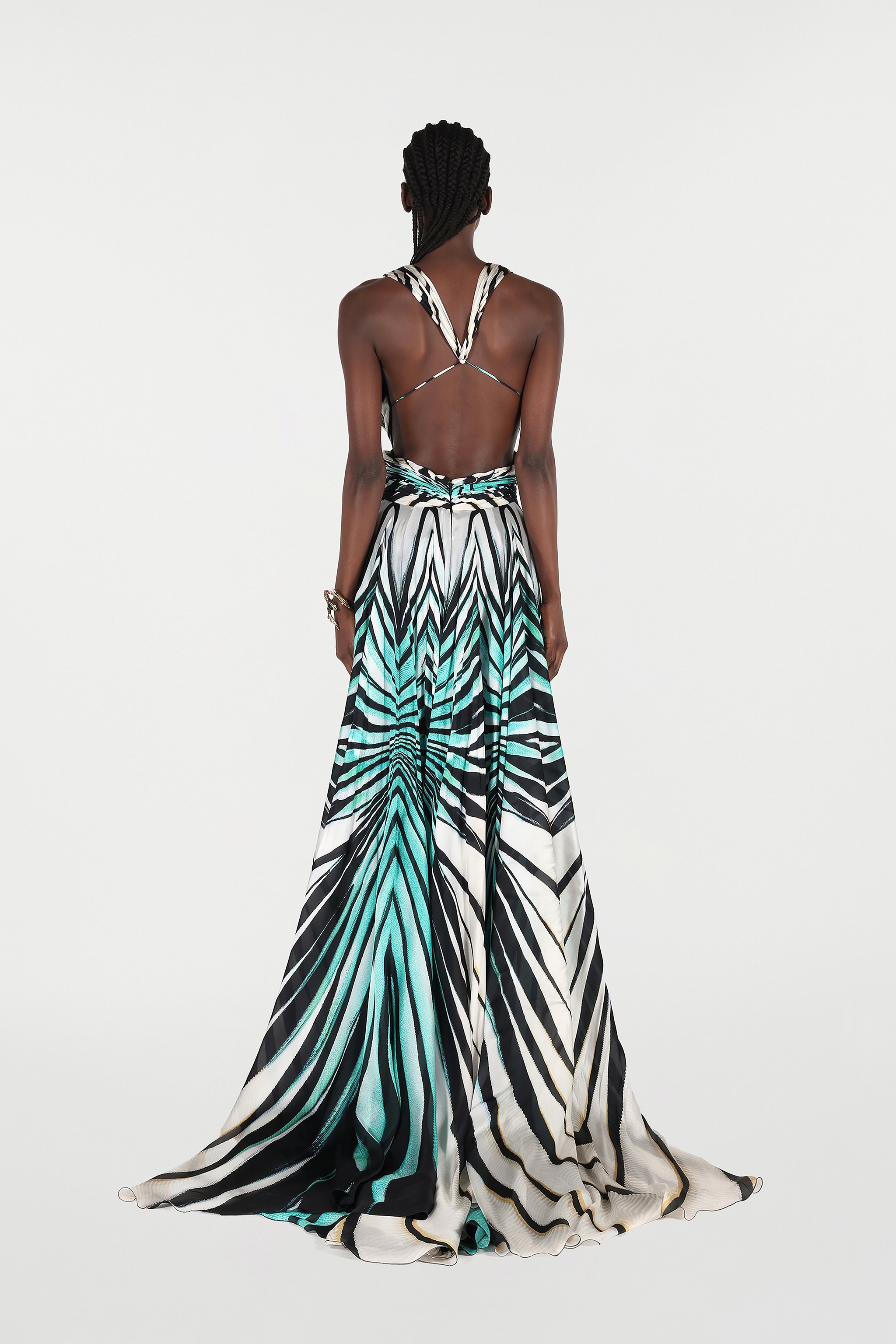 Roberto Cavalli Ray Of Sea Print Cut-out Long Dress