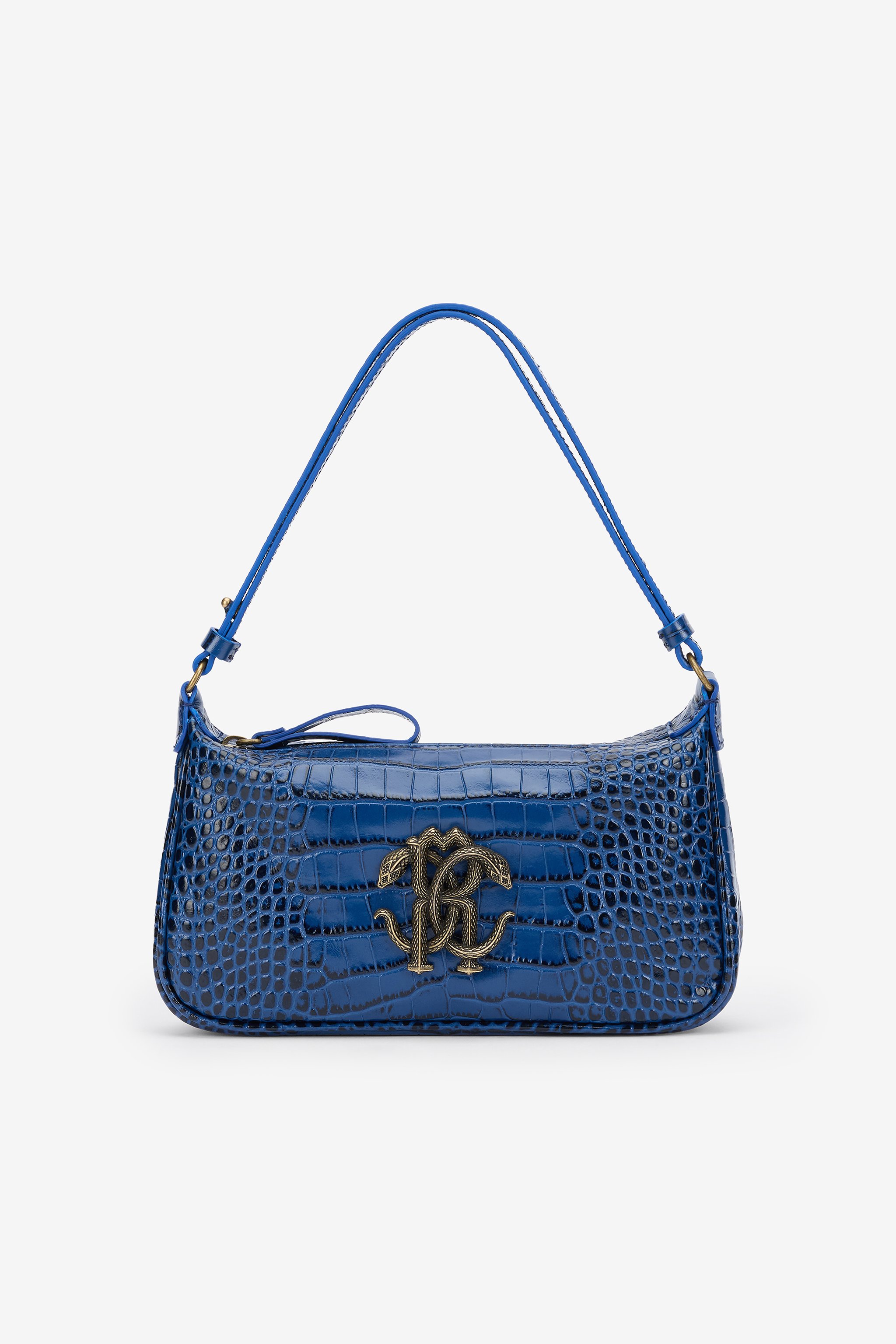 Roberto Cavalli Blue Shoulder Bag With Mirror Snake Monogram In Blue