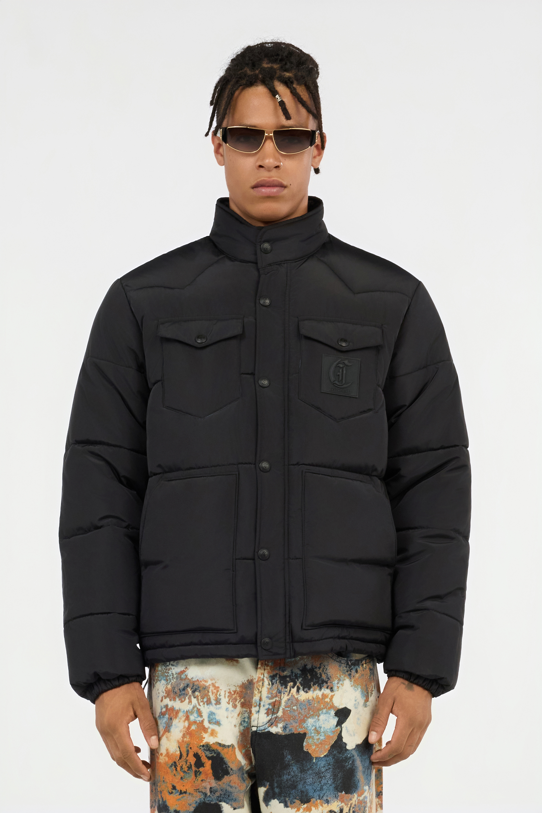 Black Puffer Jacket with Monogram JC