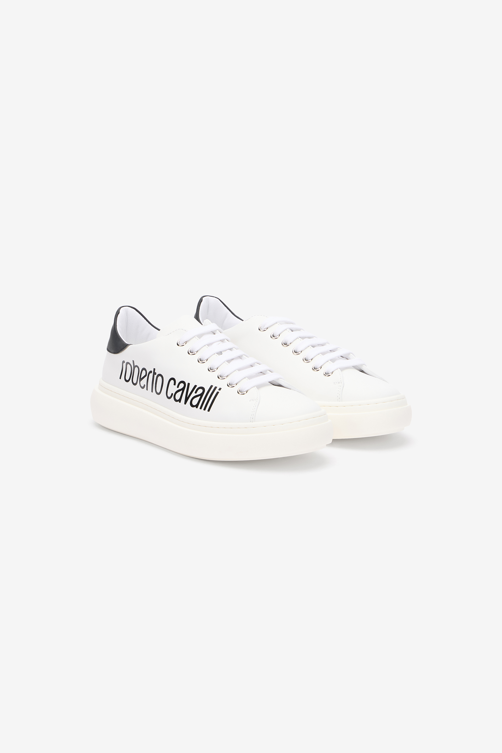 Roberto Cavalli White Sneaker With Logo Print In Multi