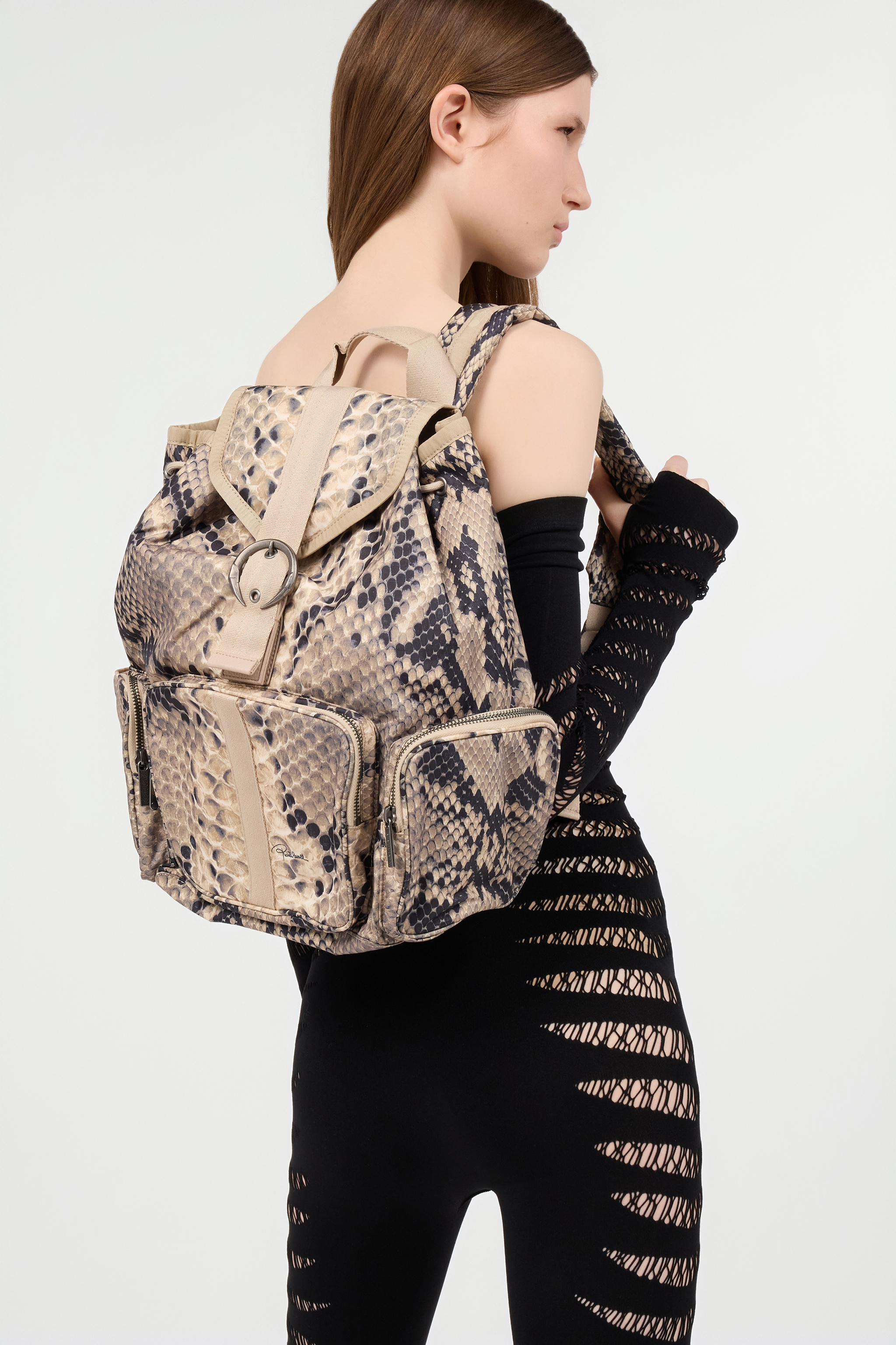 Roberto Cavalli Napoli Python Backpack In Brown