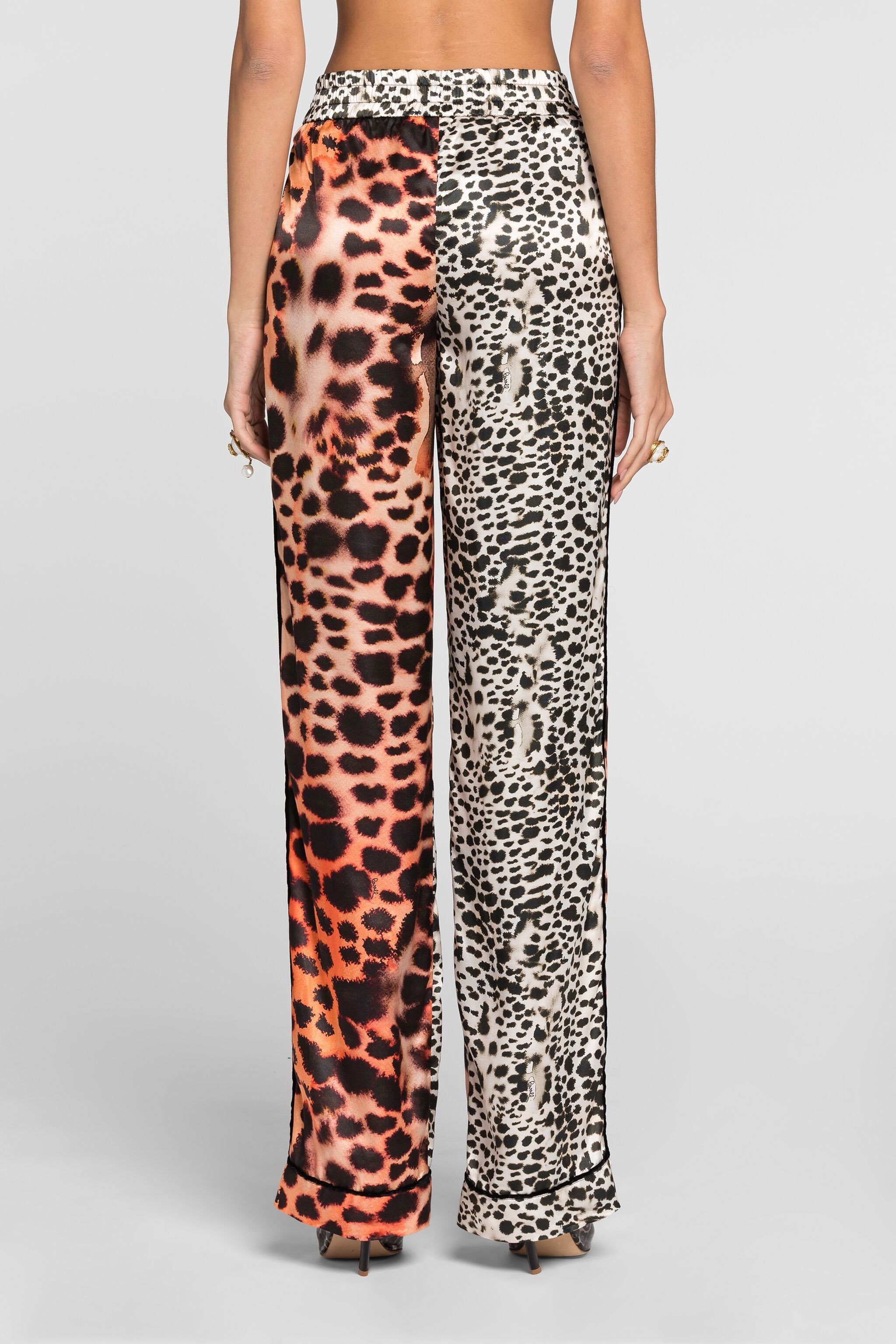 Roberto Cavalli Leopard Print Panelled Trousers In Peach