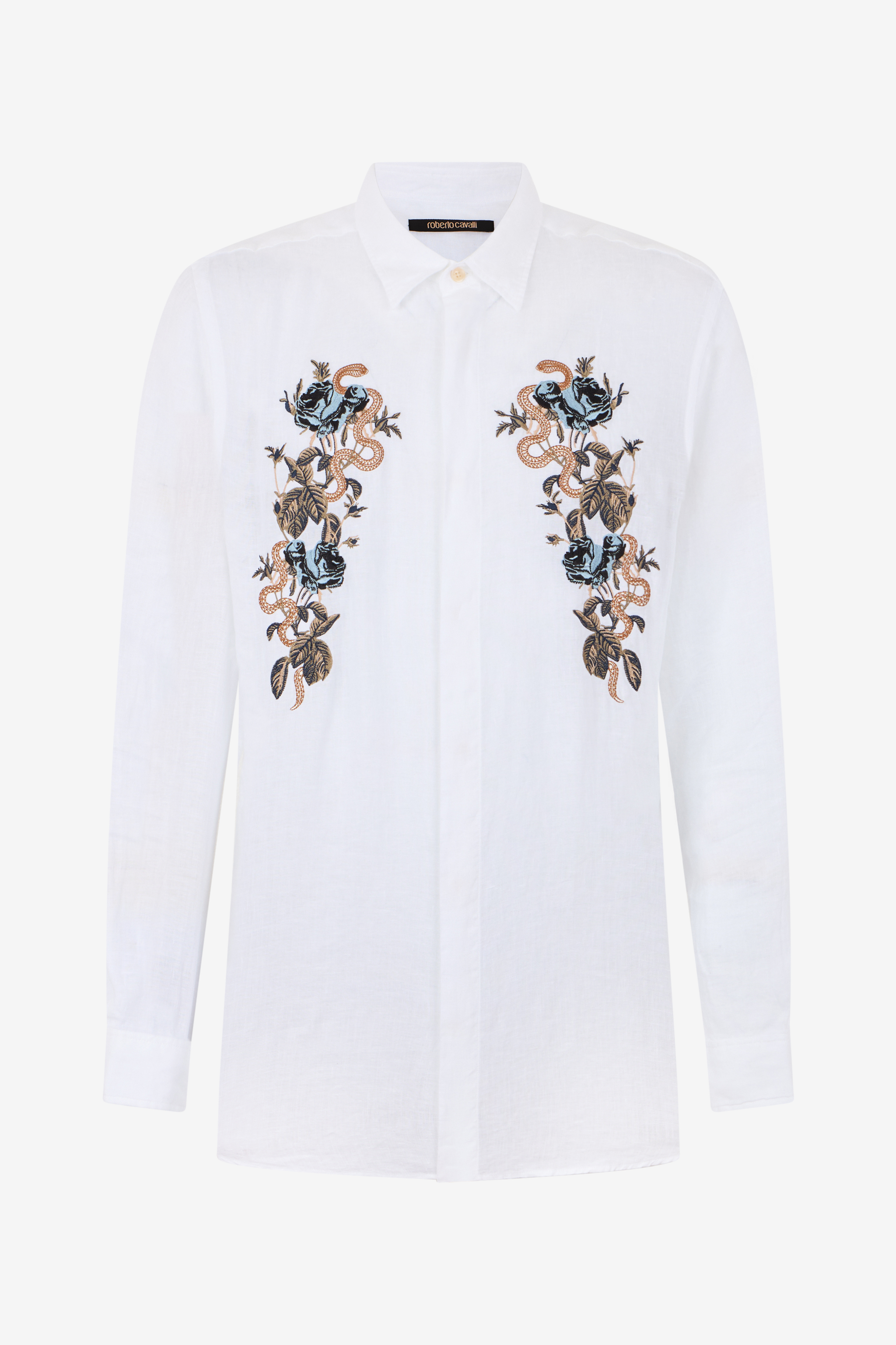 Roberto Cavalli Men's White Embroidered Shirt - Ready To Wear Off