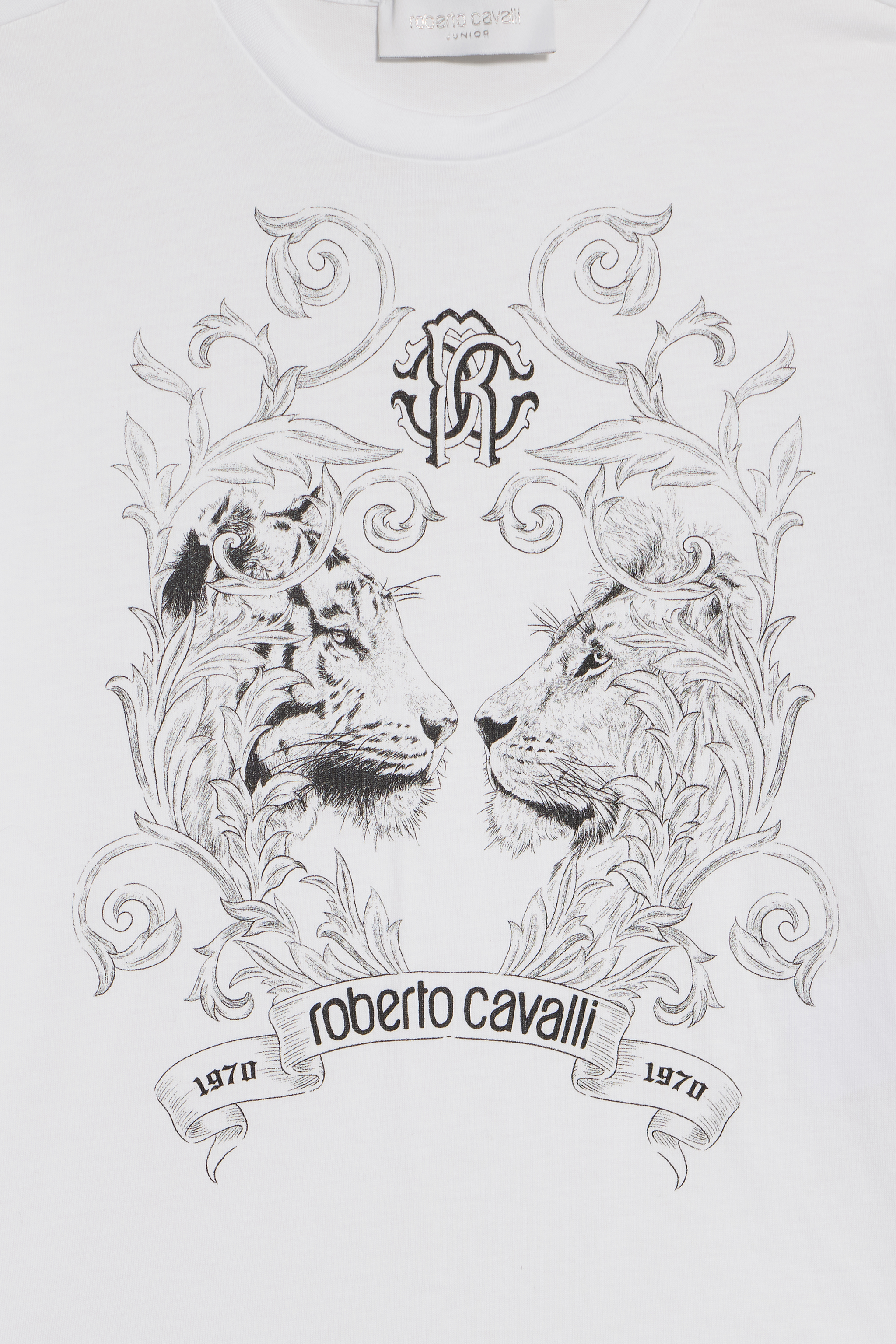 Roberto Cavalli Optical White T-shirt With Feline Print In Gray