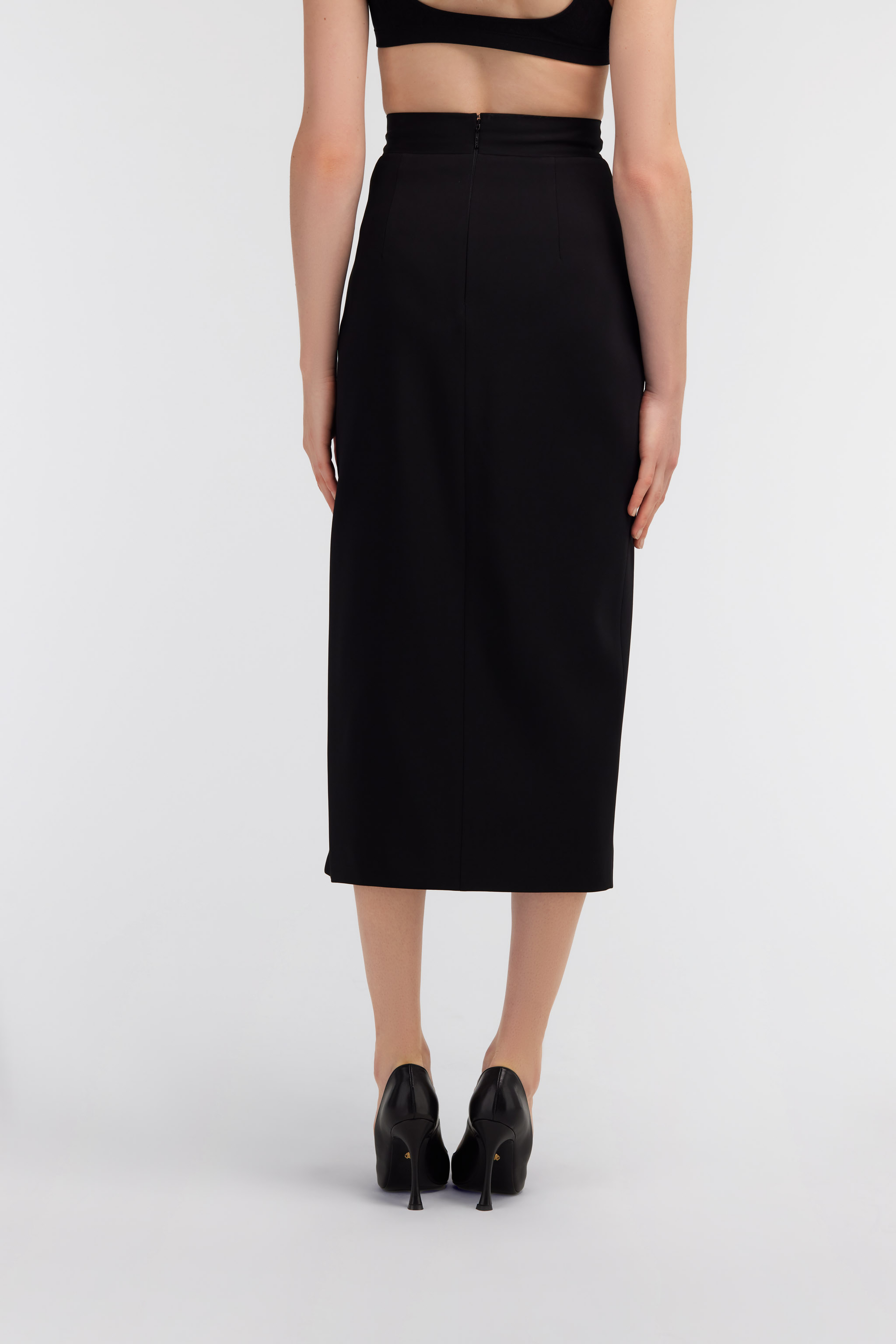 Roberto Cavalli Midi Skirt With Slit In Black