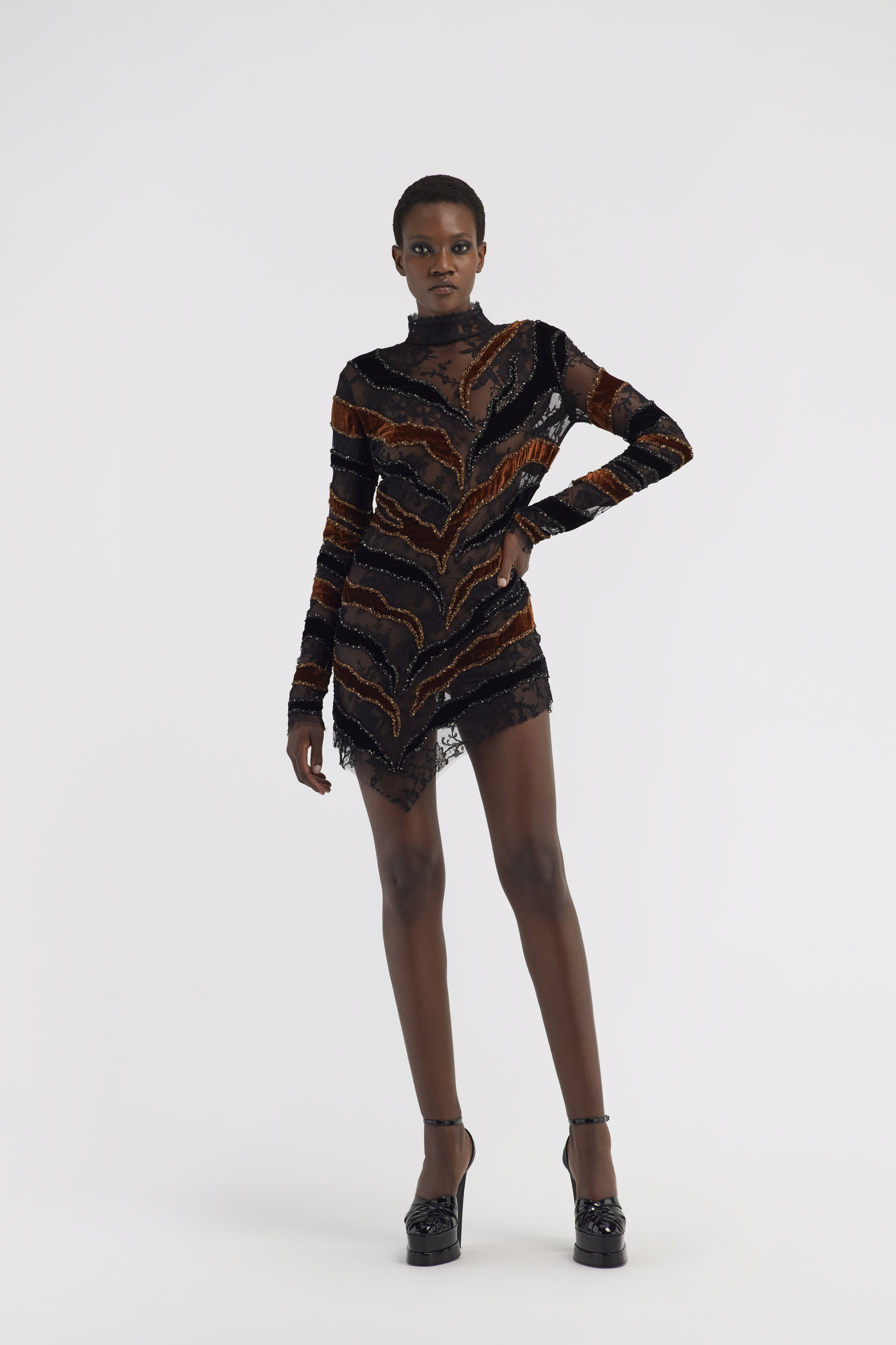Roberto Cavalli Embroidered Dress With Inserts In Brown