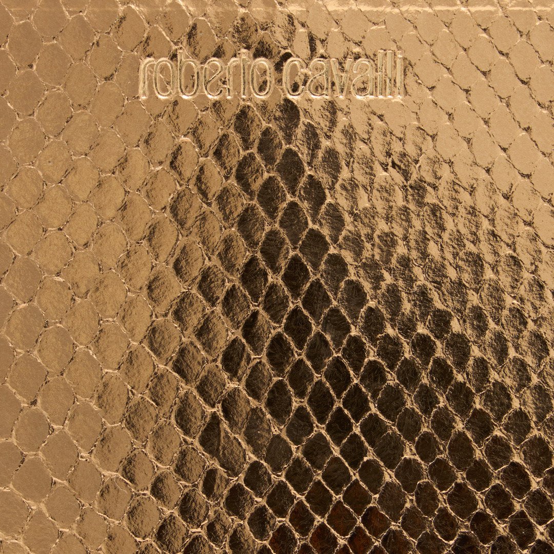 Roberto Cavalli Zip-around Wallet With Snake Print In Gold