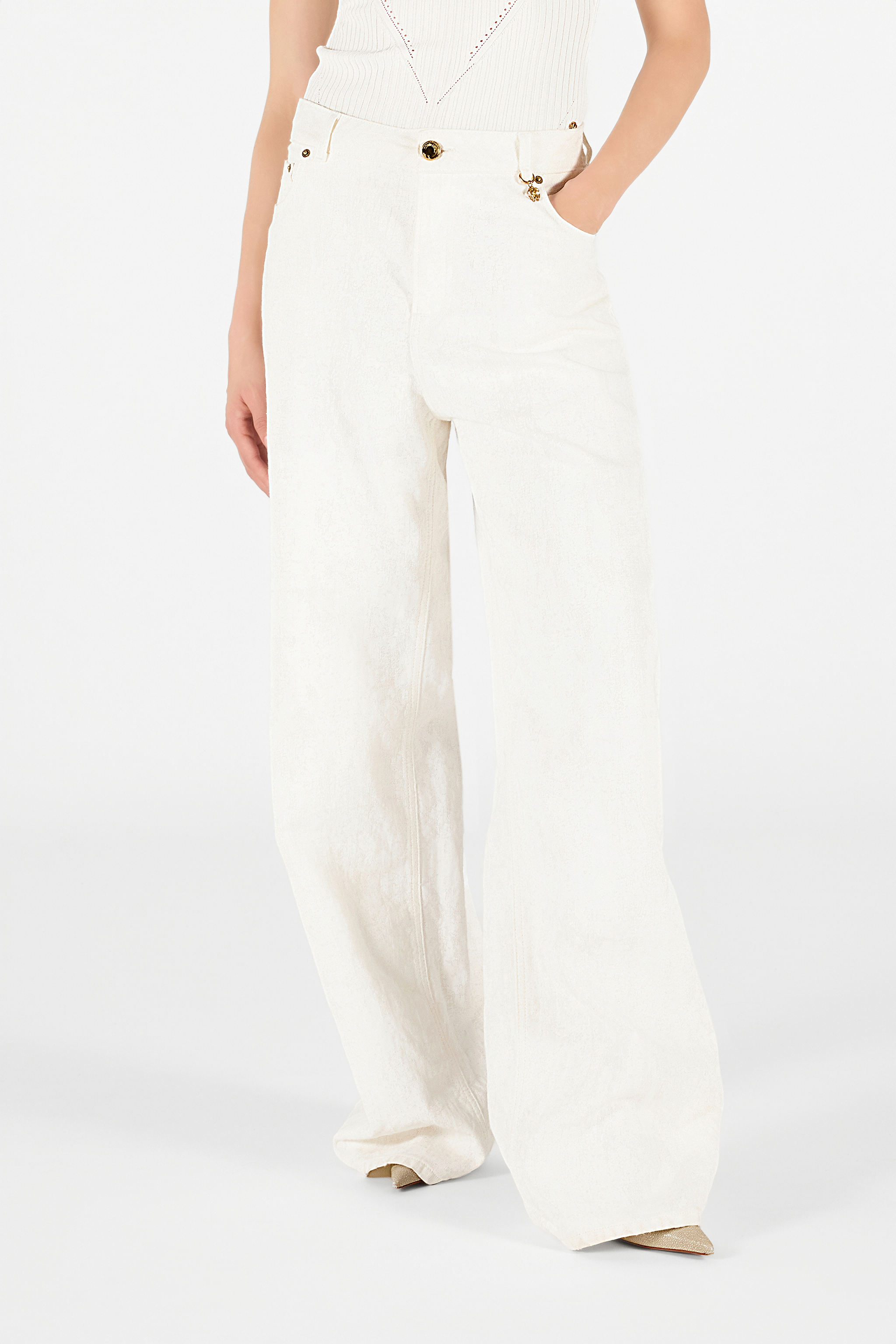 Roberto Cavalli Hose Mit Wall-print Und Weitem Bein In White