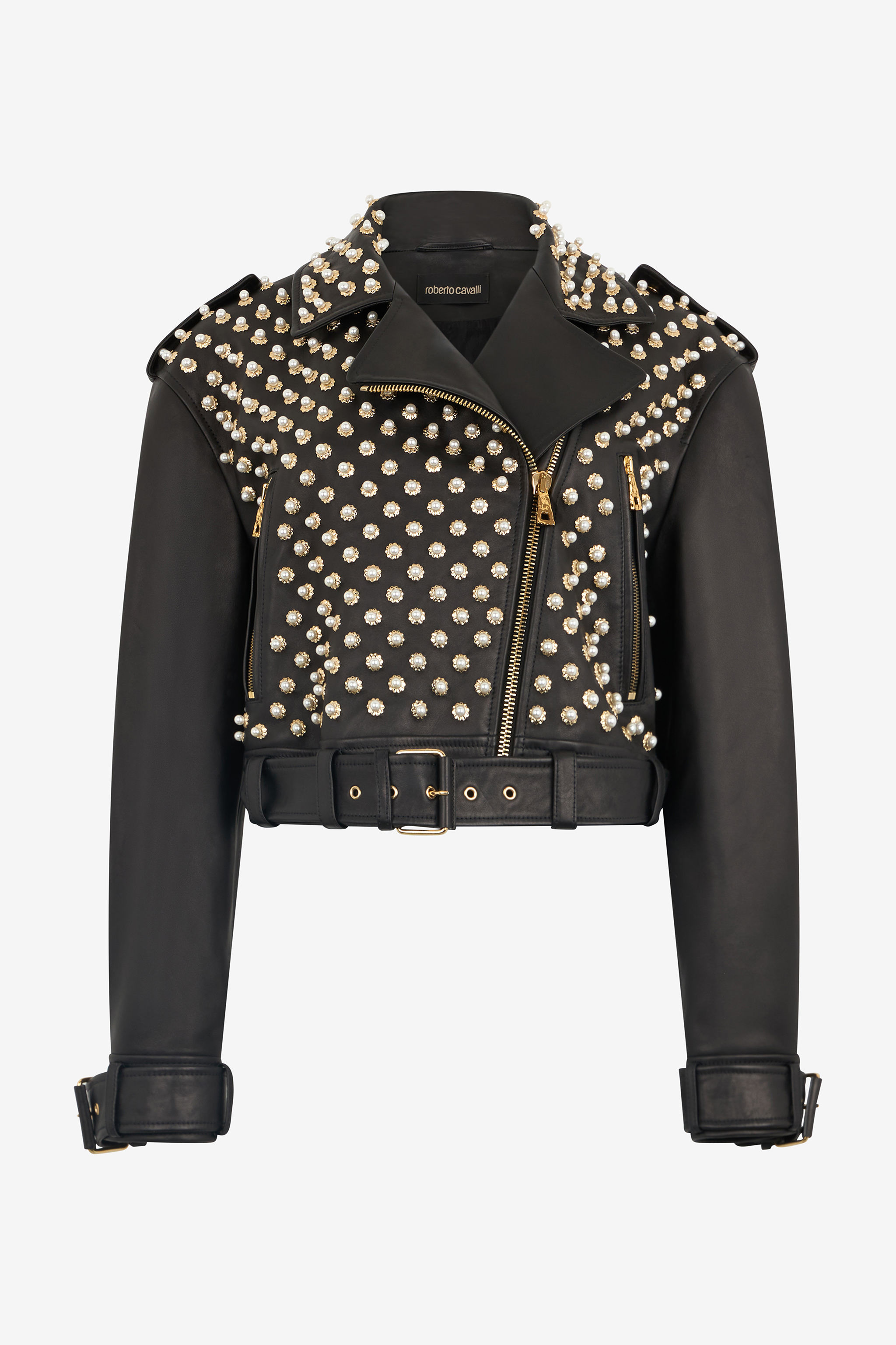 Roberto Cavalli Women's Black Leather Bomber Jacket - Coats & Jackets