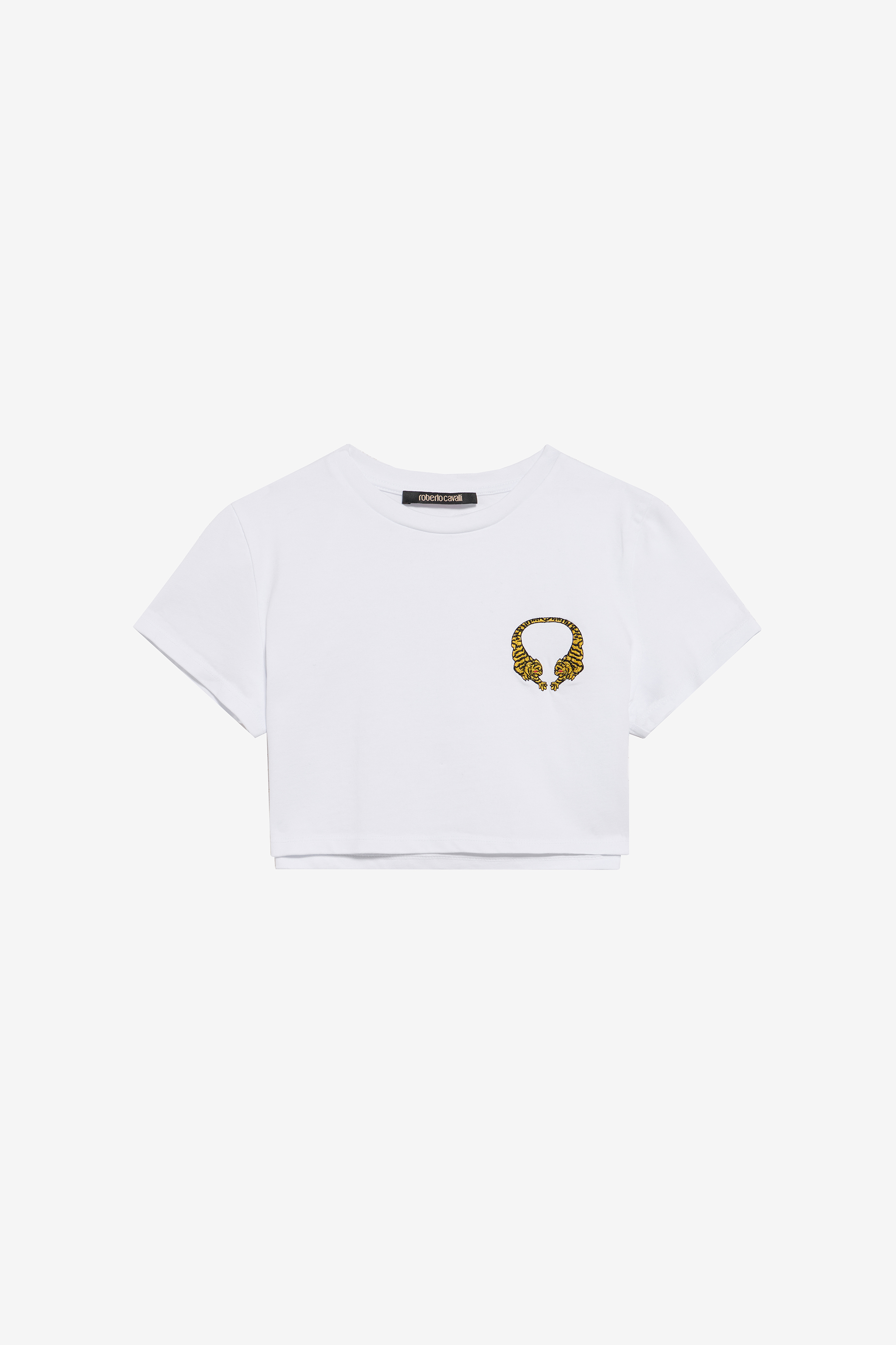 Roberto Cavalli Women's White Cotton Crop Top With Tigers - T-Shirts