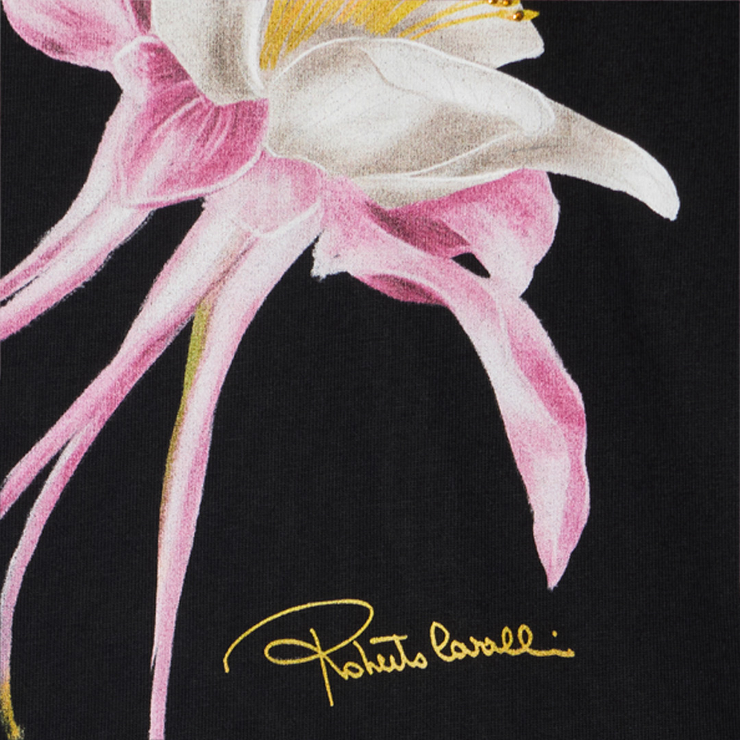 Black T-Shirt with Flower Print