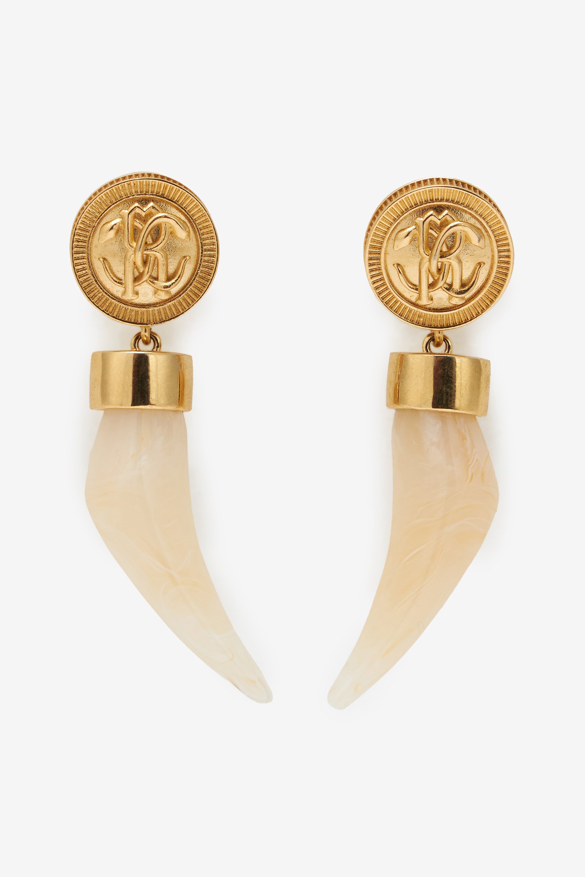 Roberto Cavalli Drop Earrings With Fang In Gold