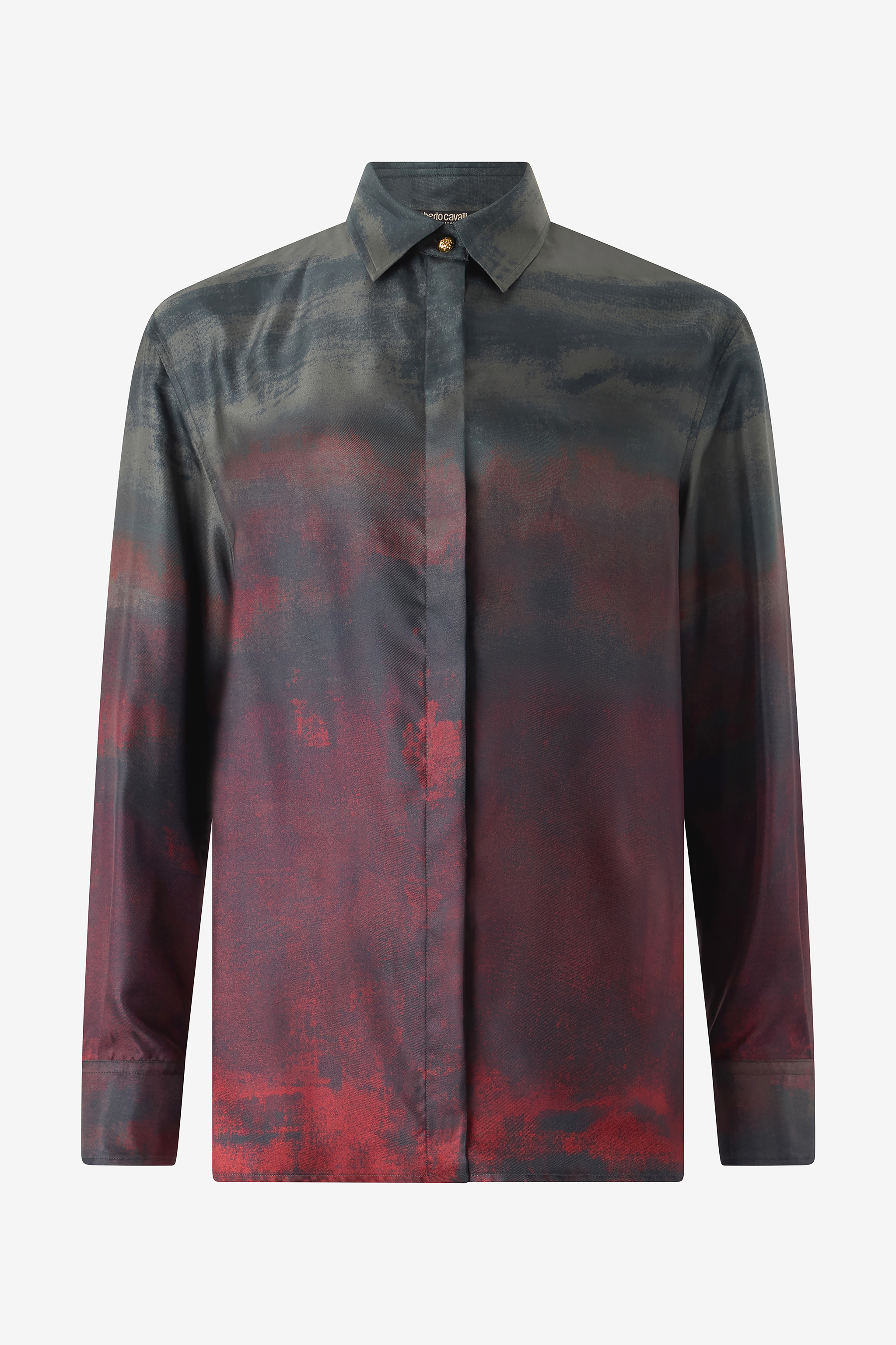 Roberto Cavalli Women's Black/Red Silk Shirt With A Mottled Effect