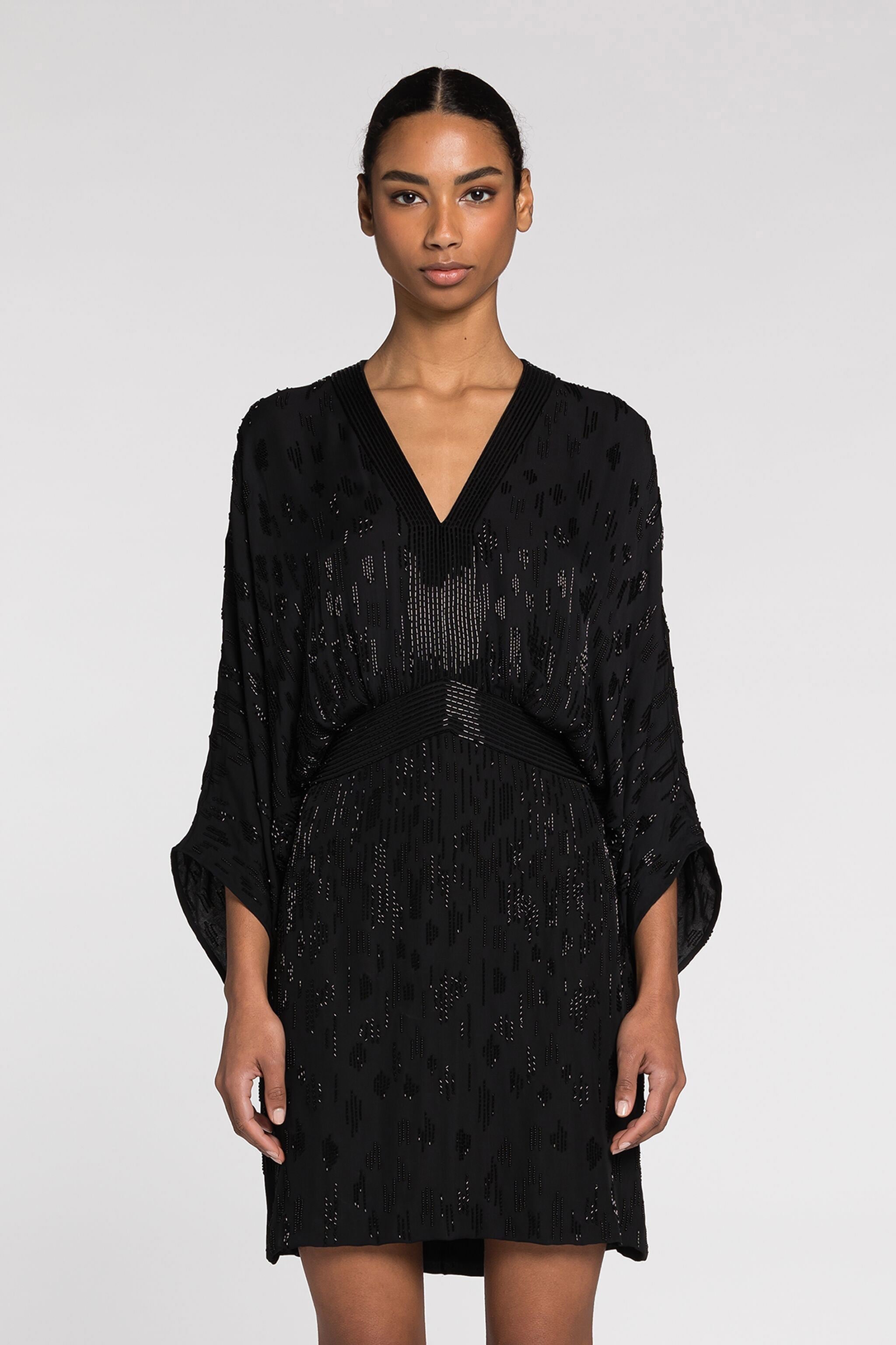 Bead-embellished short silk dress