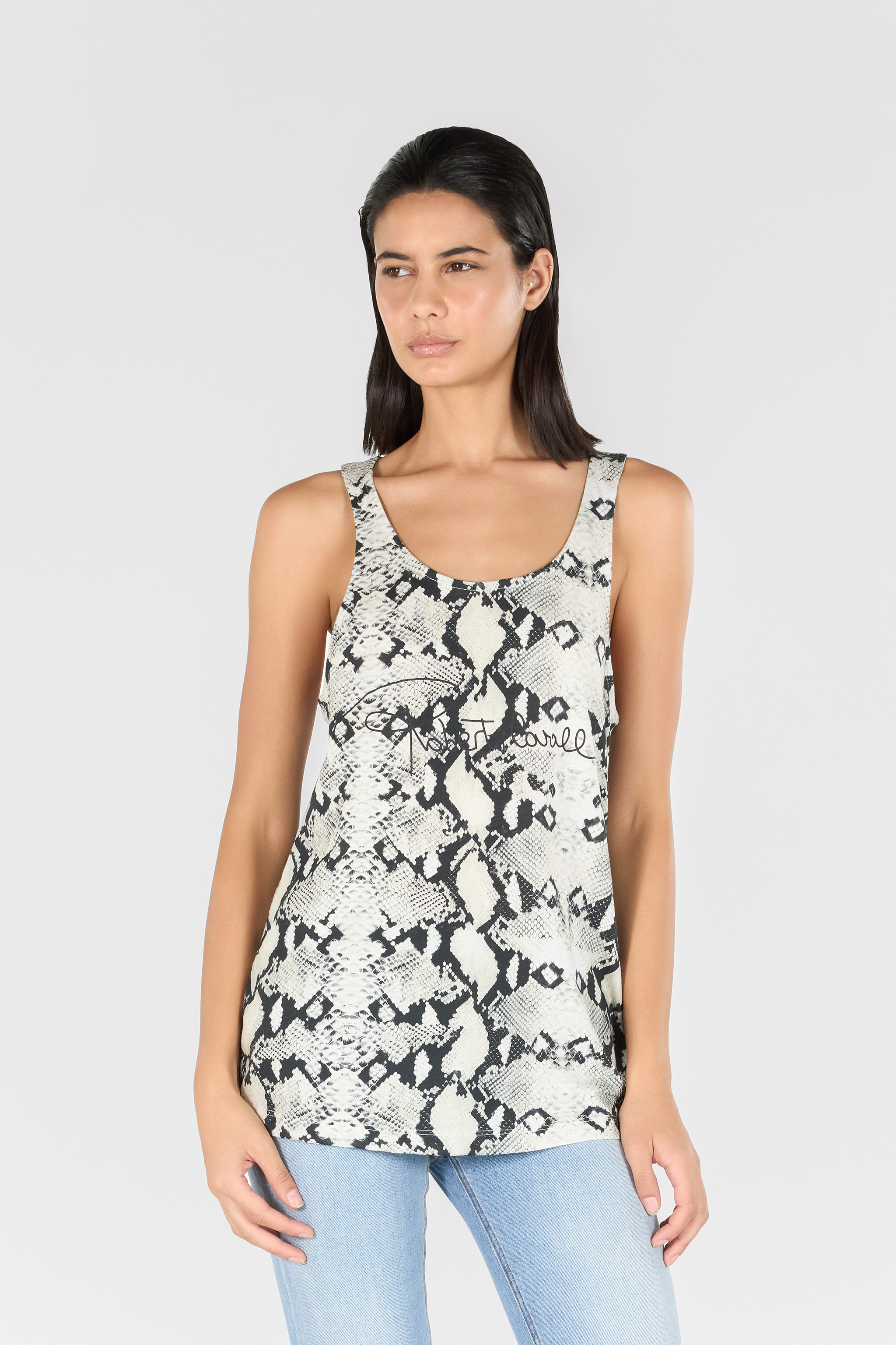  Roberto Cavalli Racerback Tank Top With Python-effect Print - Woman Ready To Wear White L 